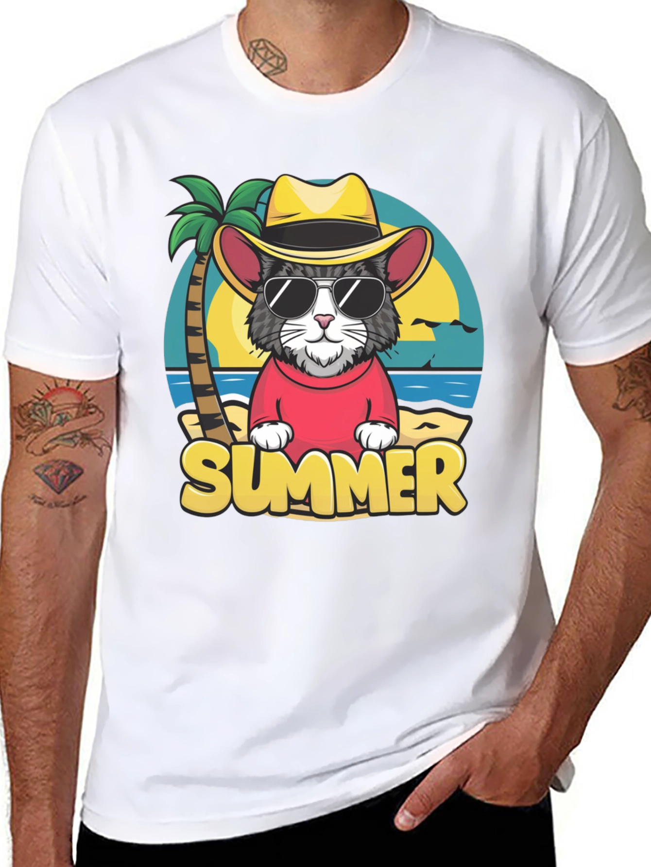 Summer Cat T-Shirt - Beach Vibes Graphic Tee