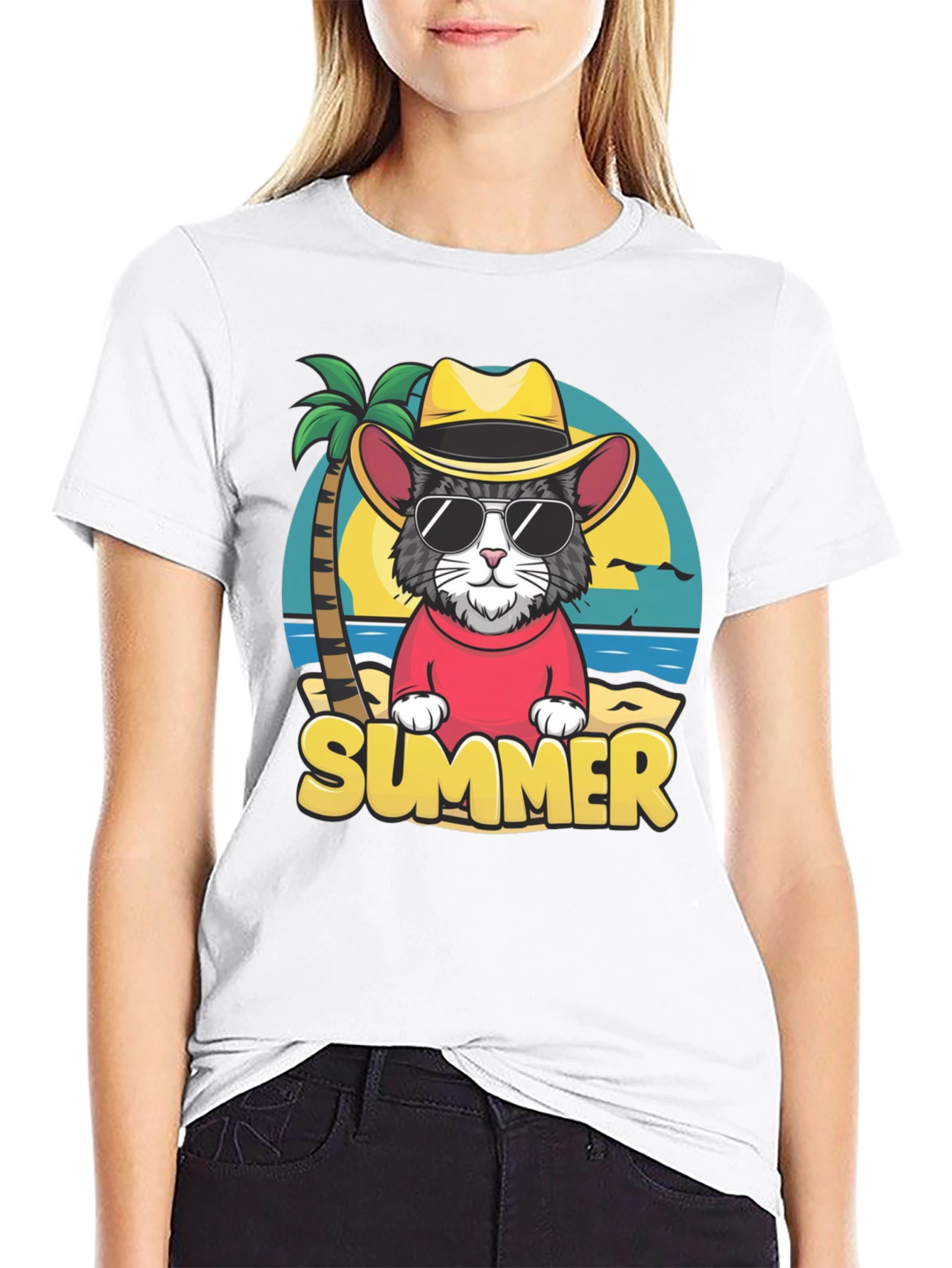 Summer Cat T-Shirt - Beach Vibes Graphic Tee