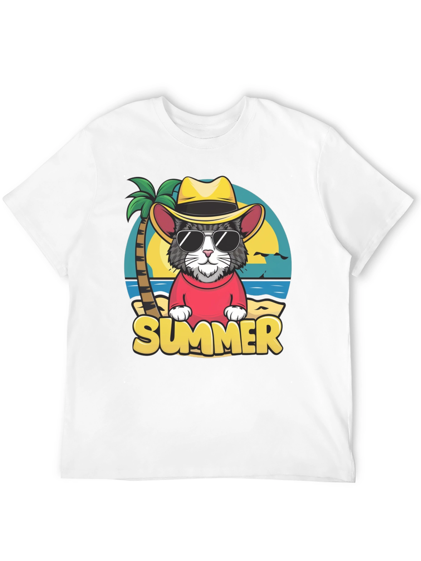 Summer Cat T-Shirt - Beach Vibes Graphic Tee