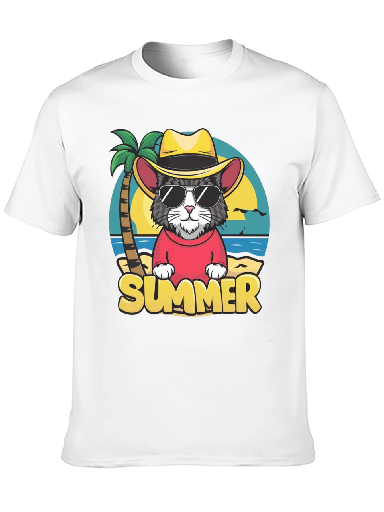 Summer Cat T-Shirt - Beach Vibes Graphic Tee