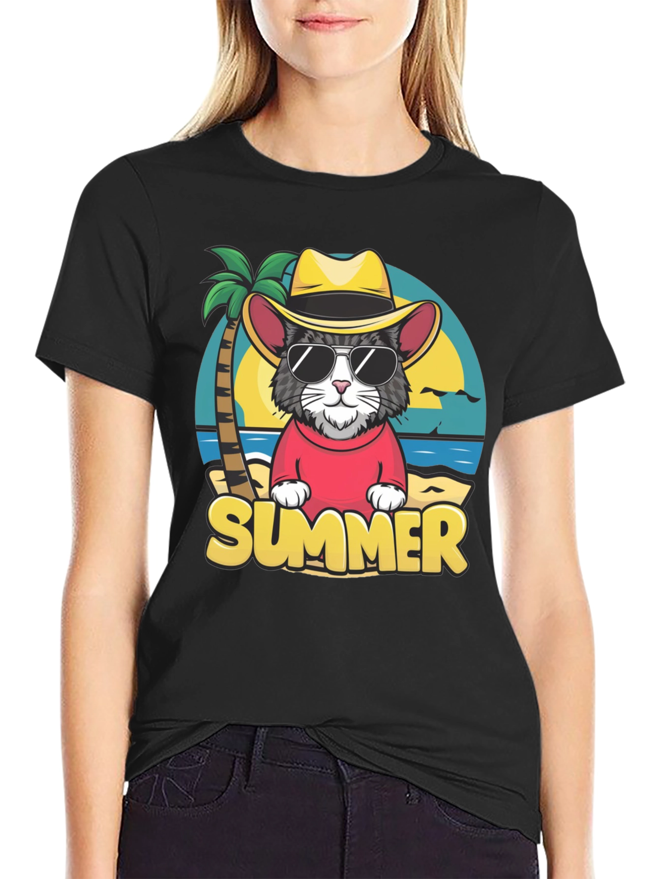 Summer Cat T-Shirt - Beach Vibes Graphic Tee