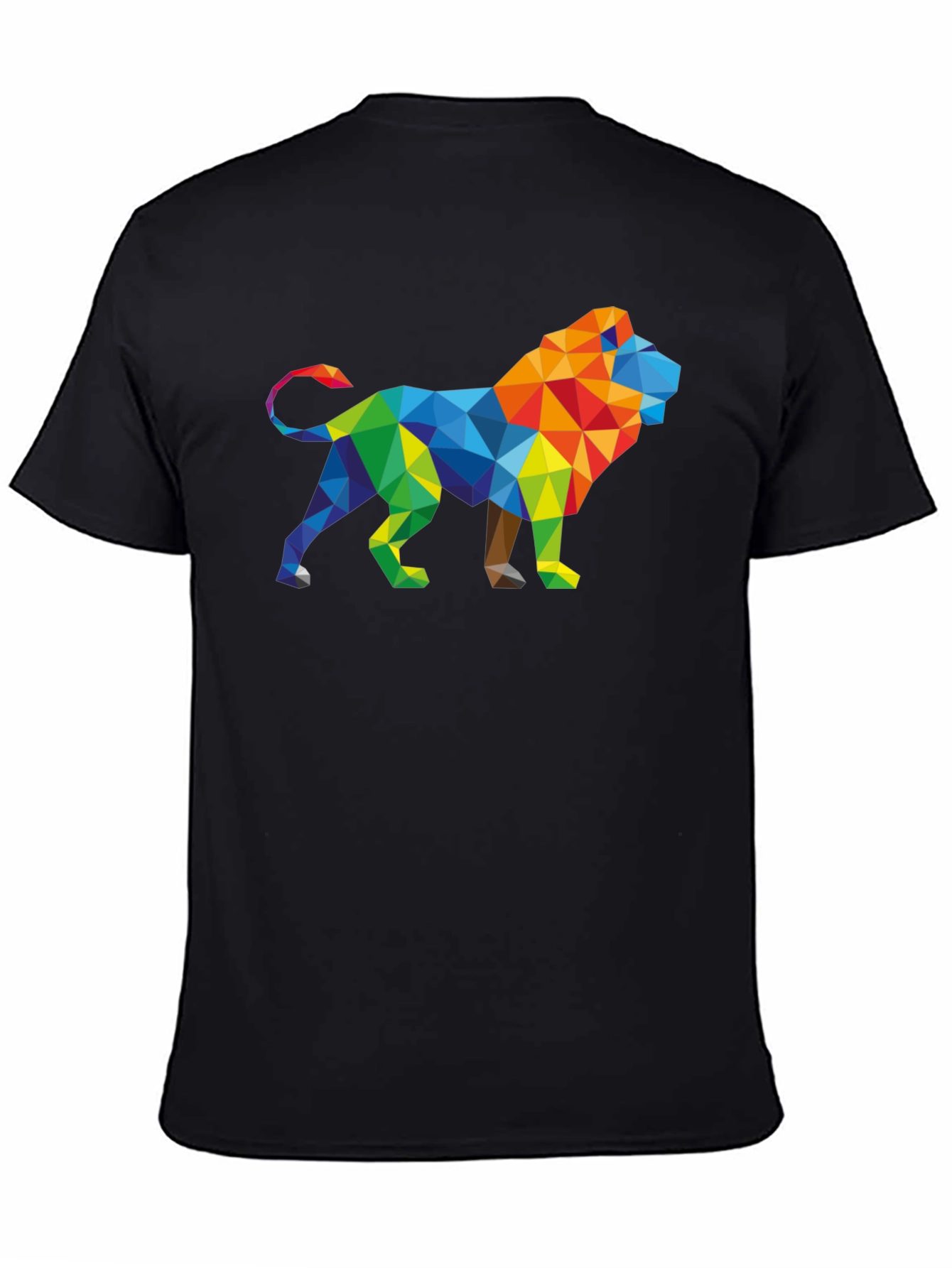 Geometric Lion Graphic Tee - Stylish Mens Black T-Shirt