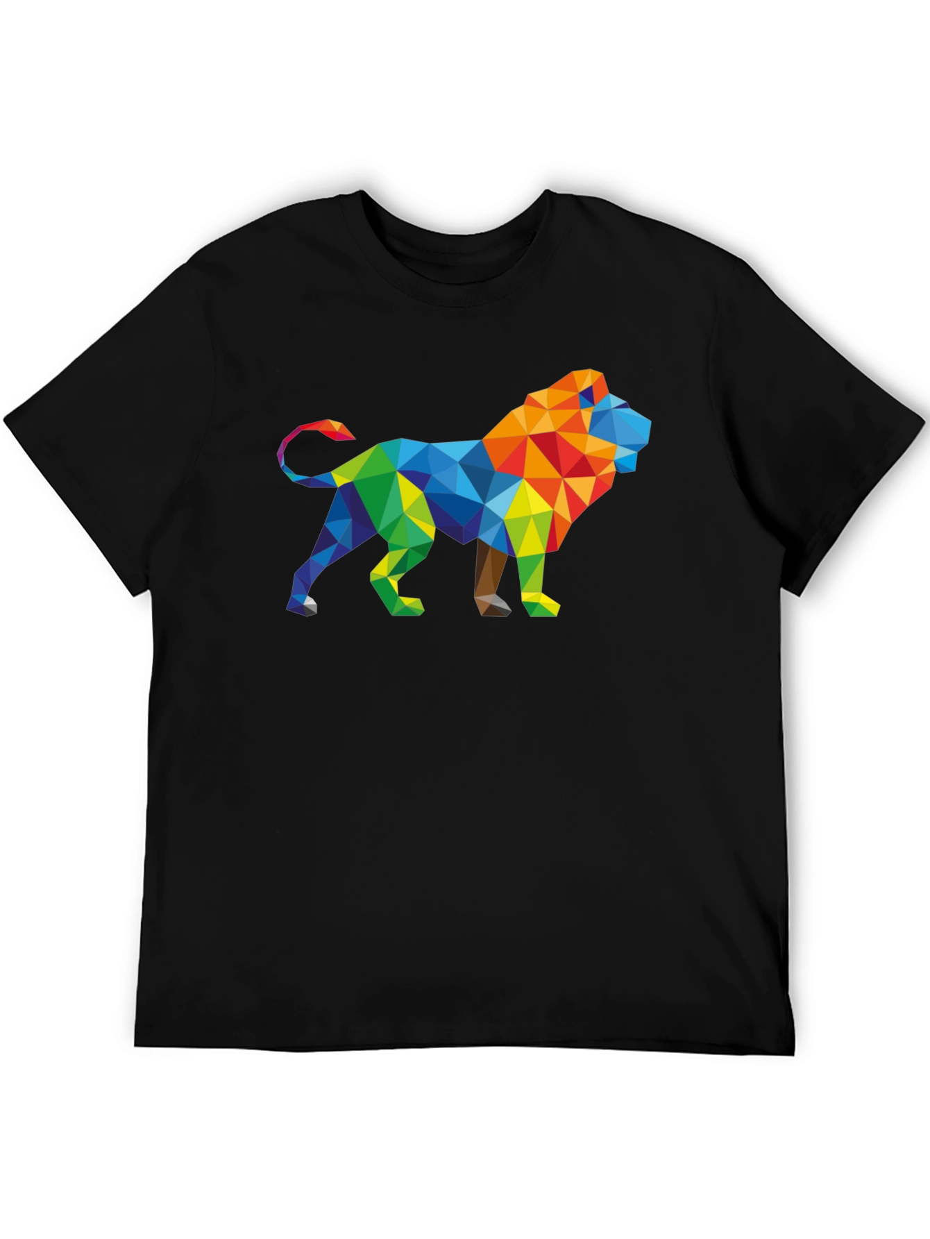 Geometric Lion Graphic Tee - Stylish Mens Black T-Shirt