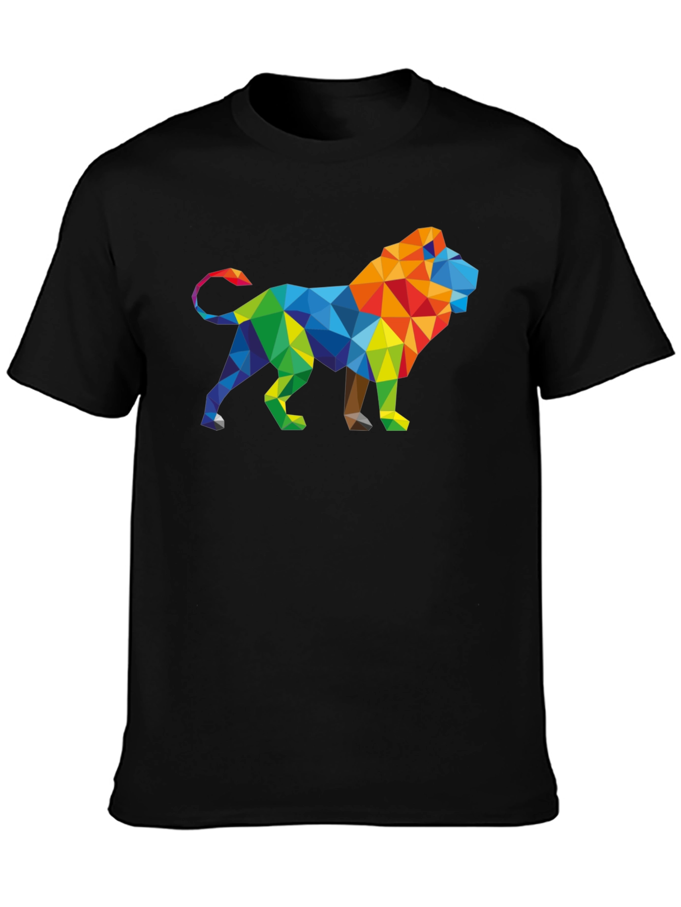 Geometric Lion Graphic Tee - Stylish Mens Black T-Shirt