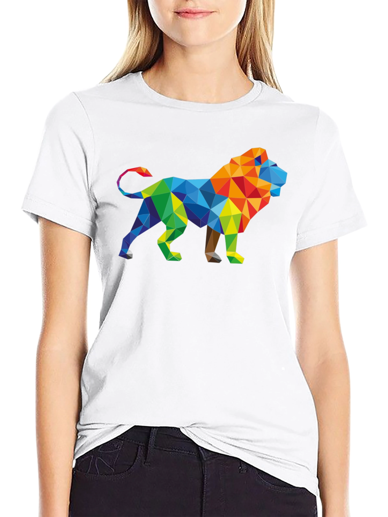 Geometric Lion Graphic Tee - Stylish Mens Black T-Shirt