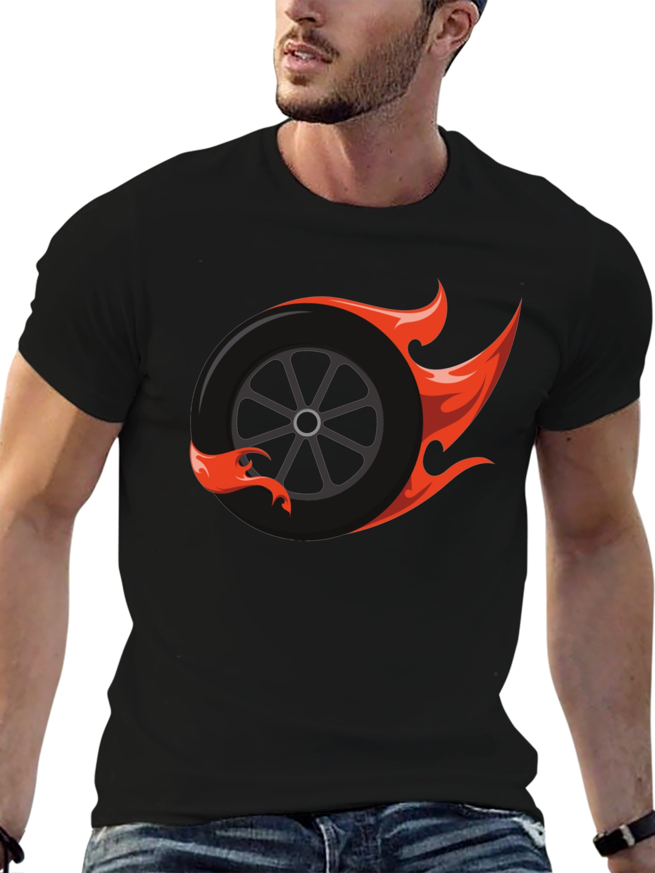 Flaming Wheel Graphic Tee - Cool Car Enthusiast Design
