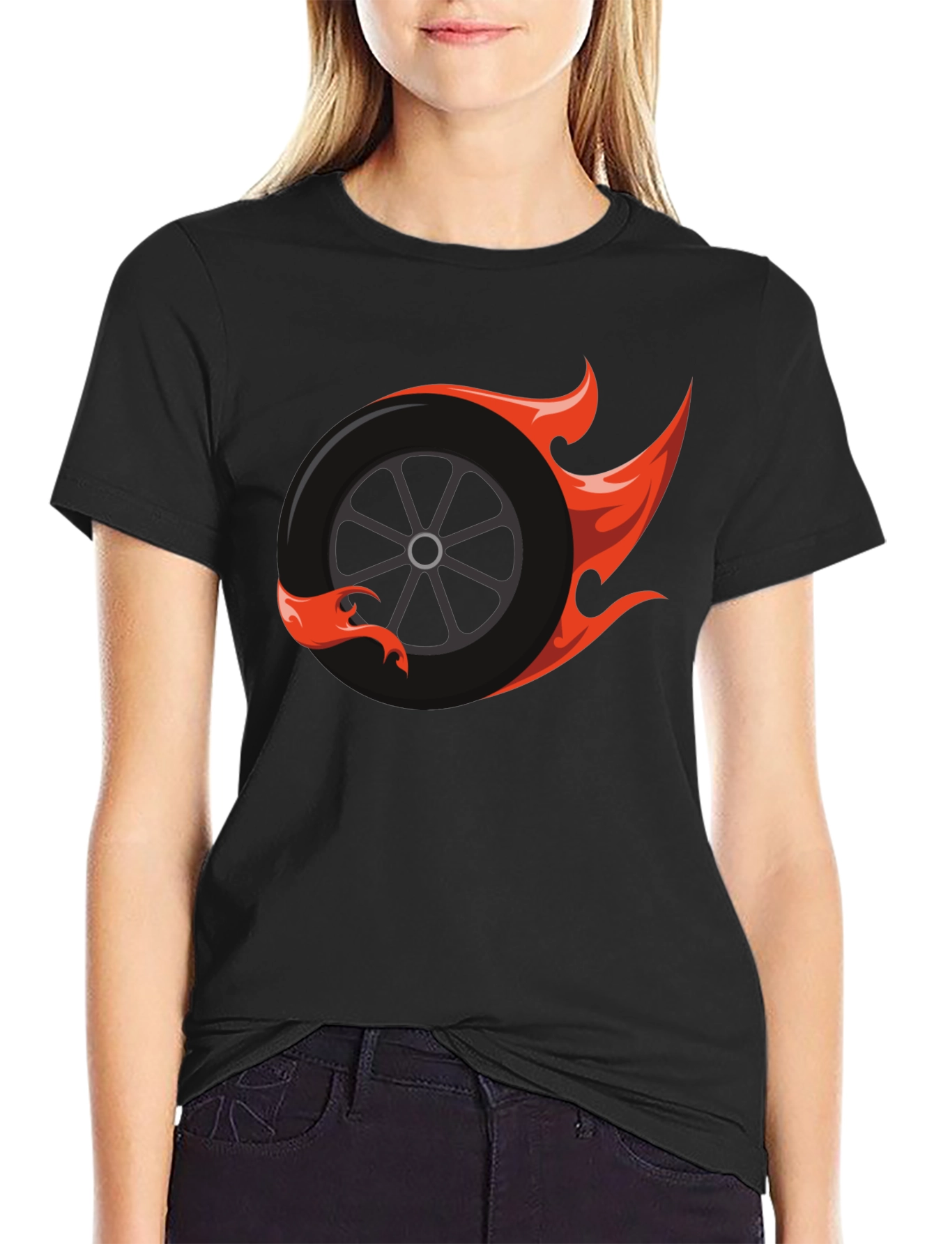 Flaming Wheel Graphic Tee - Cool Car Enthusiast Design