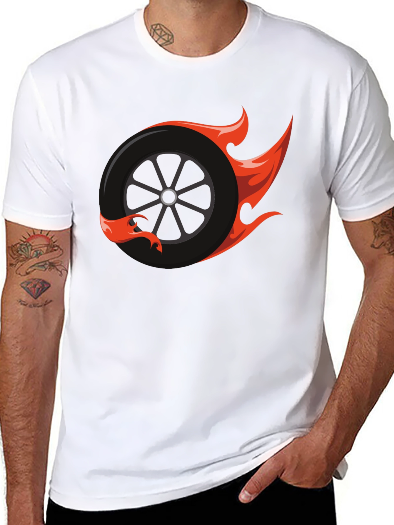 Flaming Wheel Graphic Tee - Cool Car Enthusiast Design