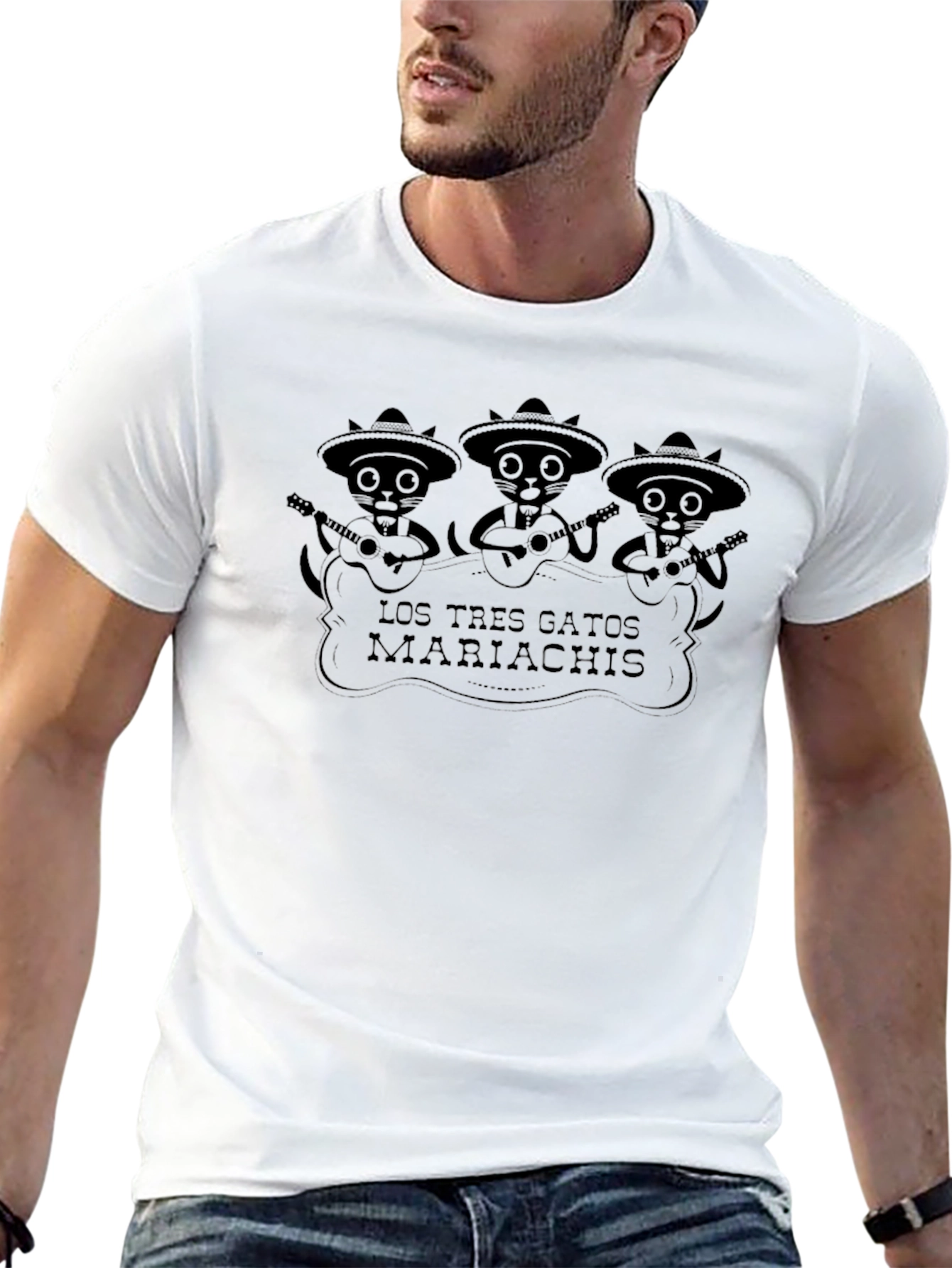 Los Tres Gatos Mariachis Black Graphic Tee