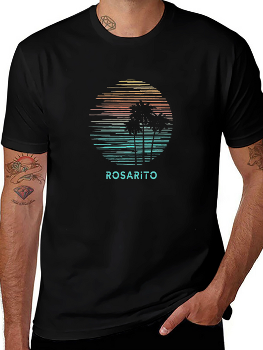 Rosarito Sunset Graphic Tee - Retro Palm Tree T-Shirt