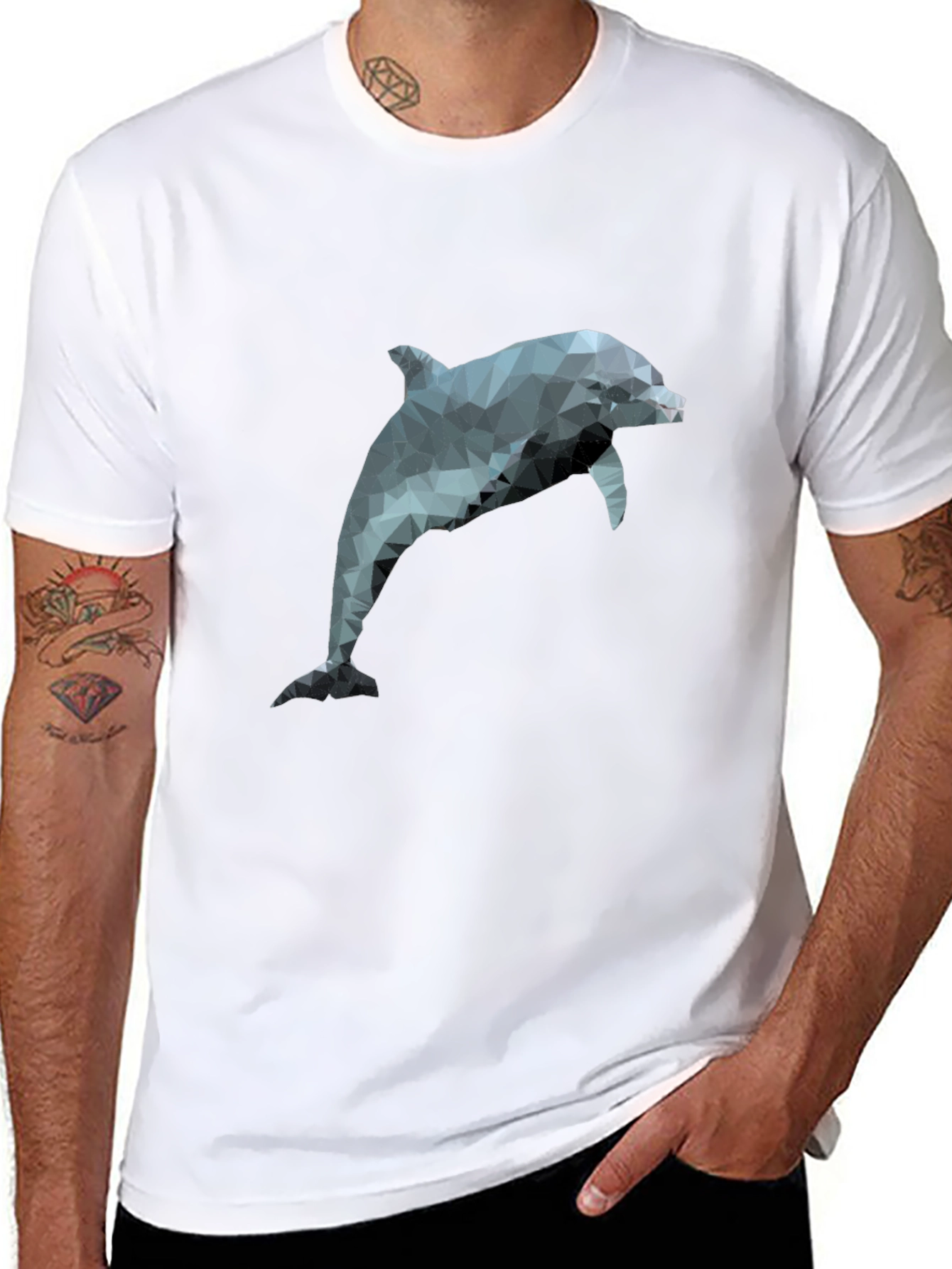 Geometric Dolphin T-Shirt - Black Poly Cotton Blend