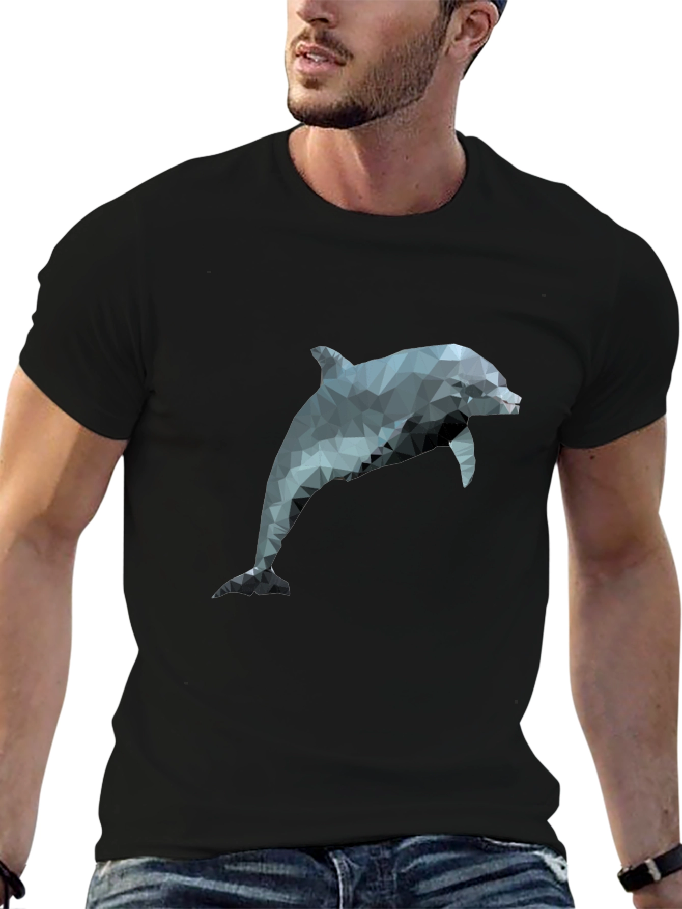 Geometric Dolphin T-Shirt - Black Poly Cotton Blend