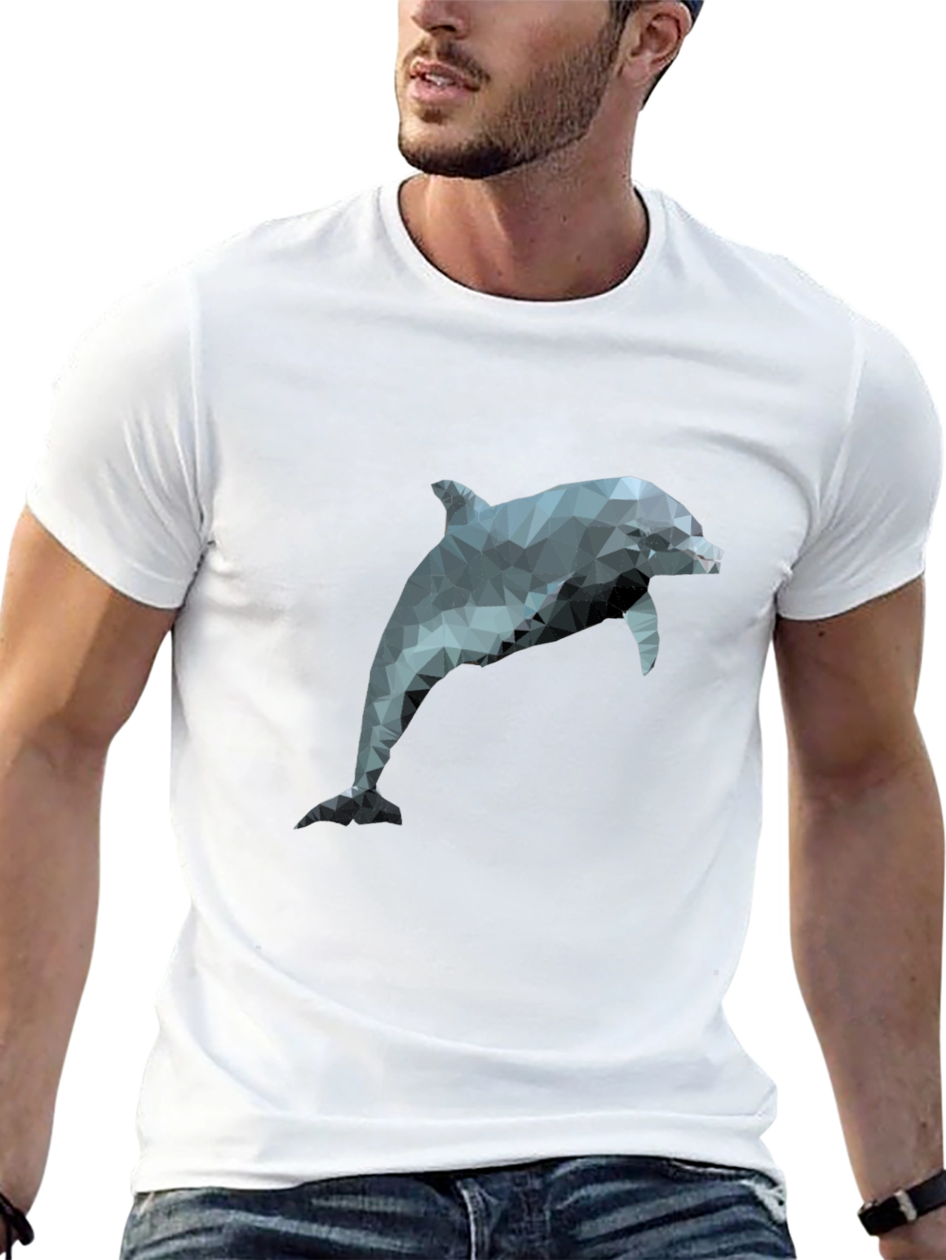 Geometric Dolphin T-Shirt - Black Poly Cotton Blend
