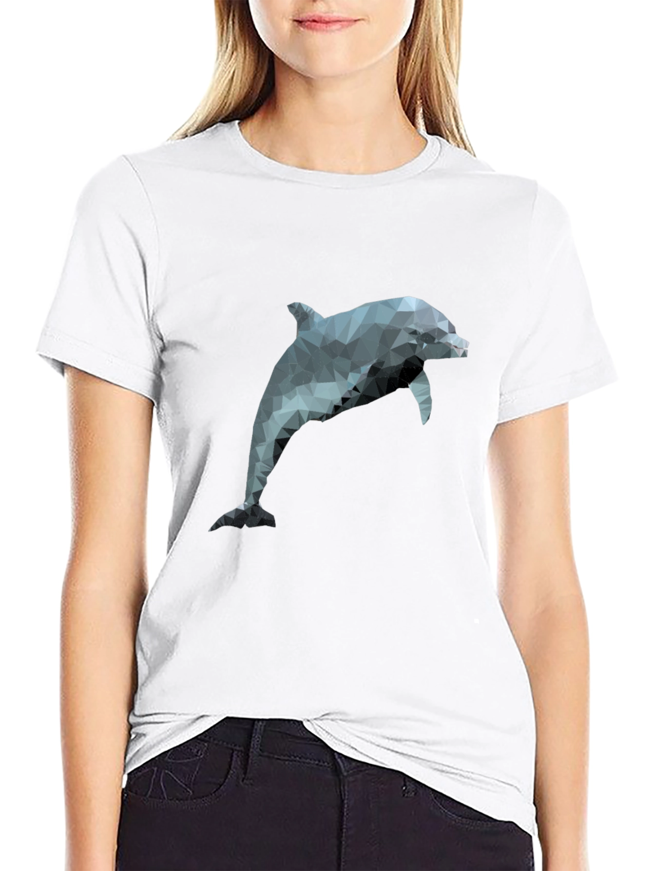 Geometric Dolphin T-Shirt - Black Poly Cotton Blend