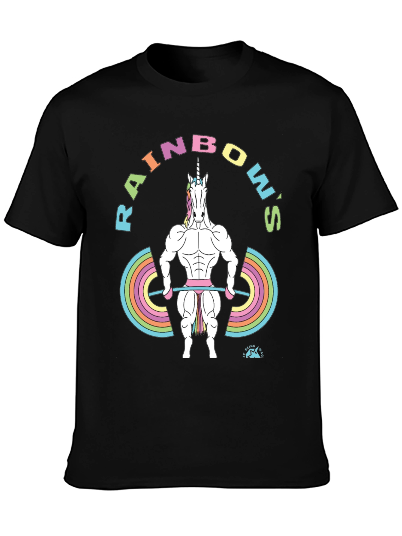 Rainbow Unicorn Weightlifter Black T-Shirt