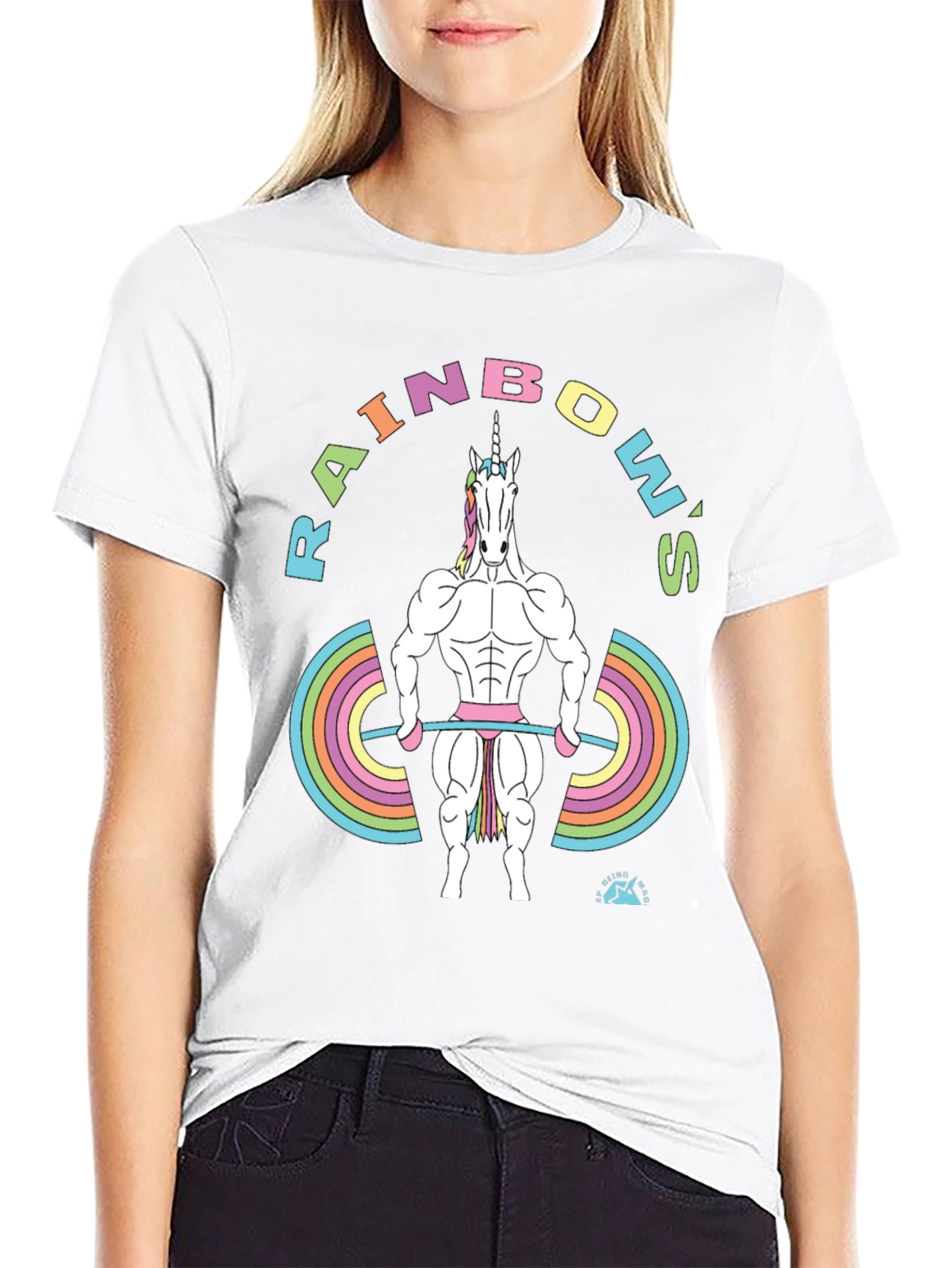 Rainbow Unicorn Weightlifter Black T-Shirt