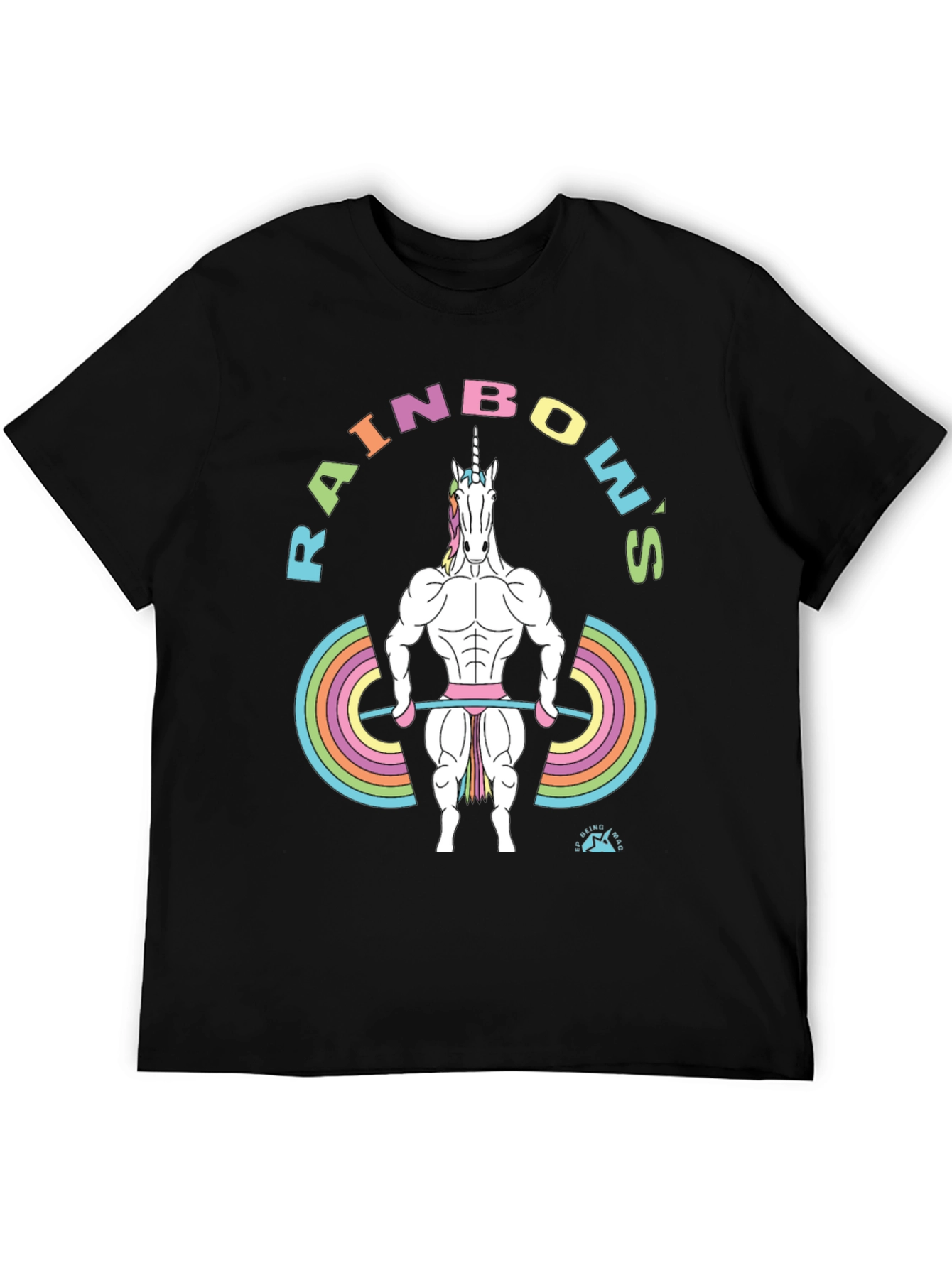 Rainbow Unicorn Weightlifter Black T-Shirt