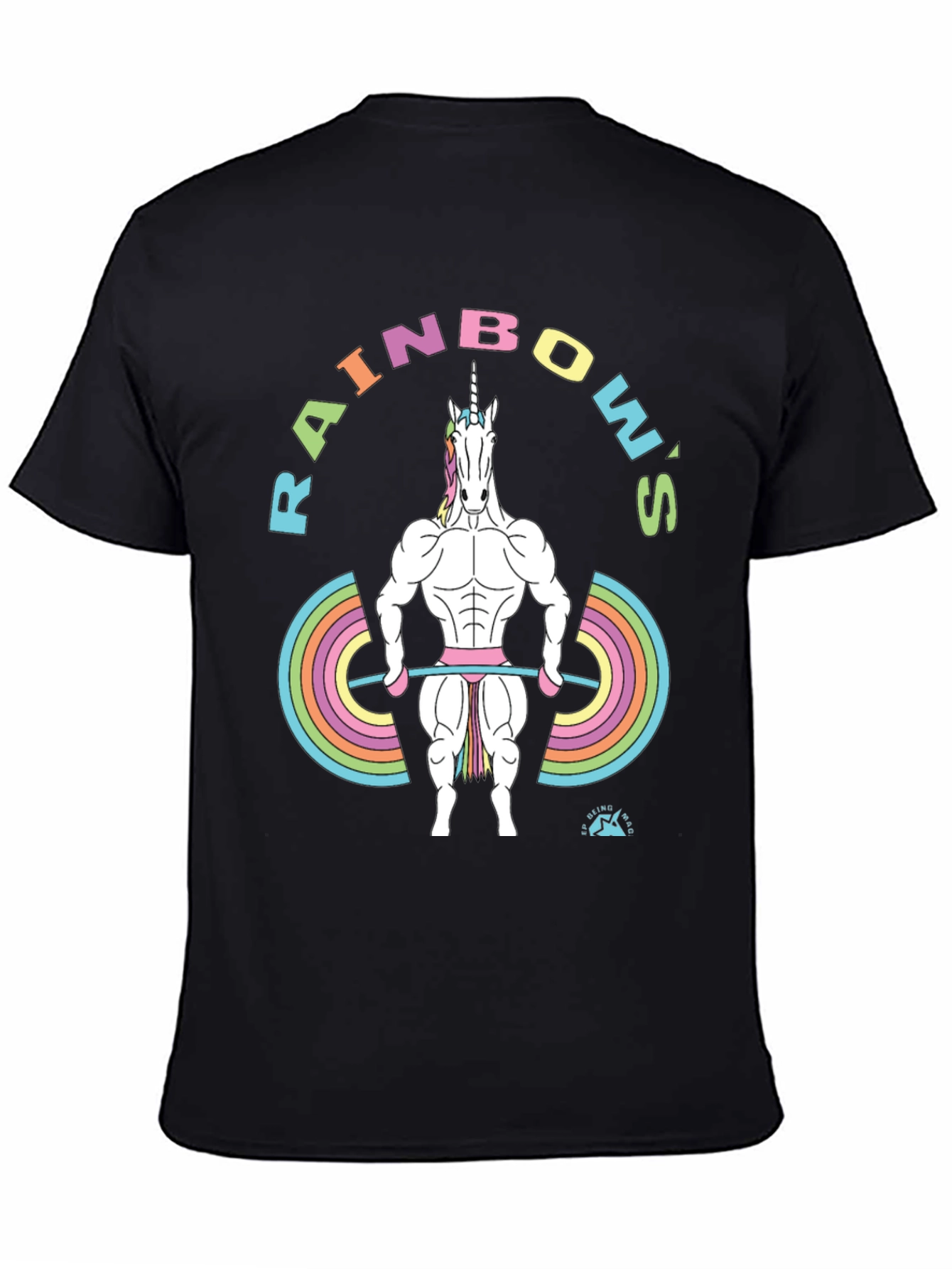 Rainbow Unicorn Weightlifter Black T-Shirt