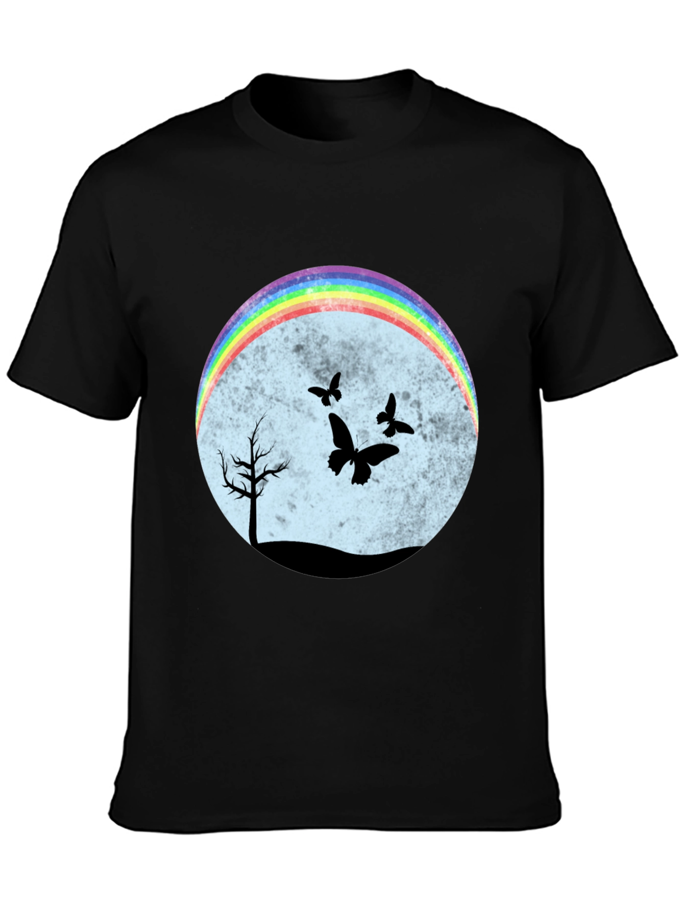 Rainbow Butterfly Scene Black T-Shirt