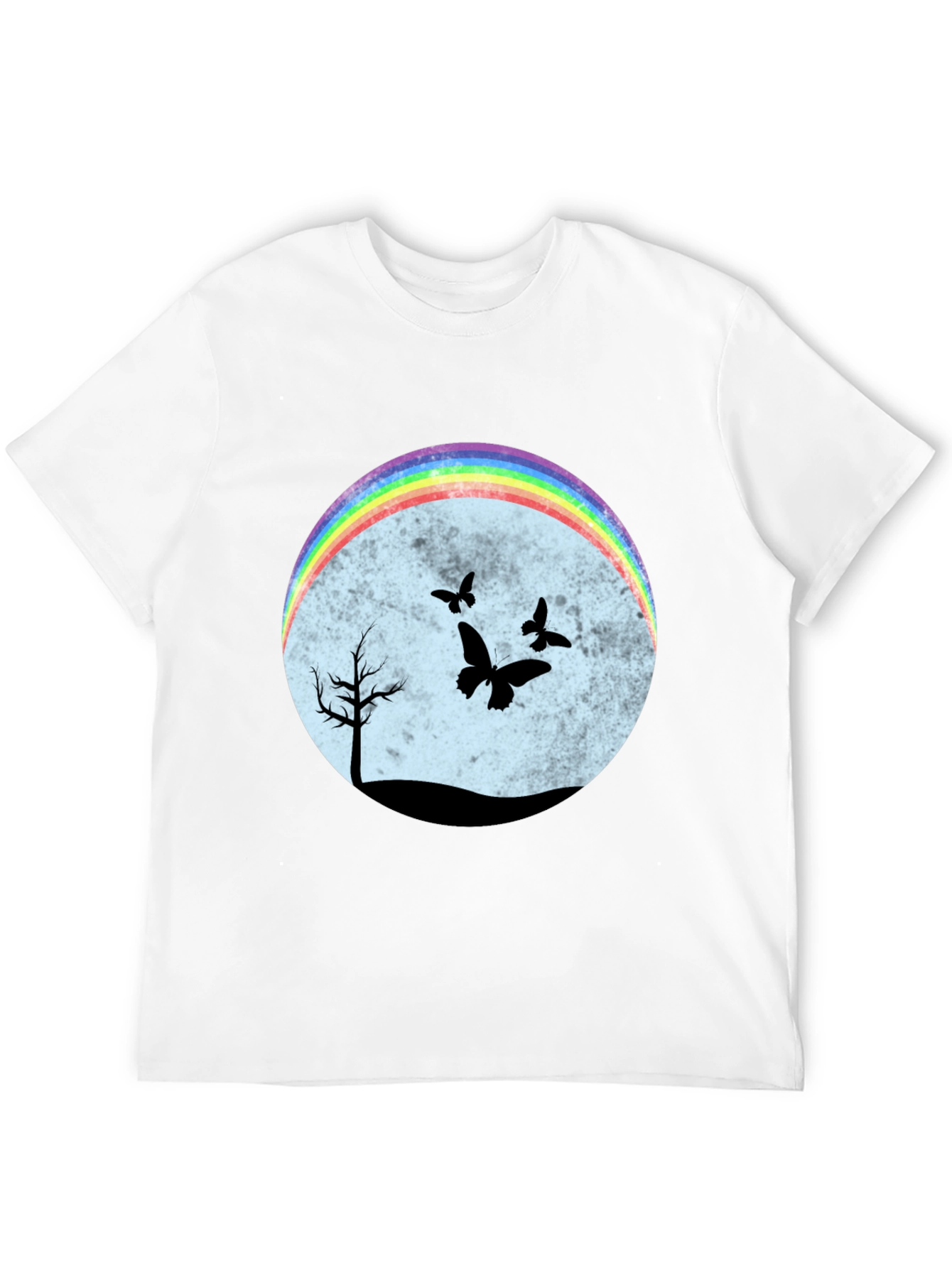 Rainbow Butterfly Scene Black T-Shirt