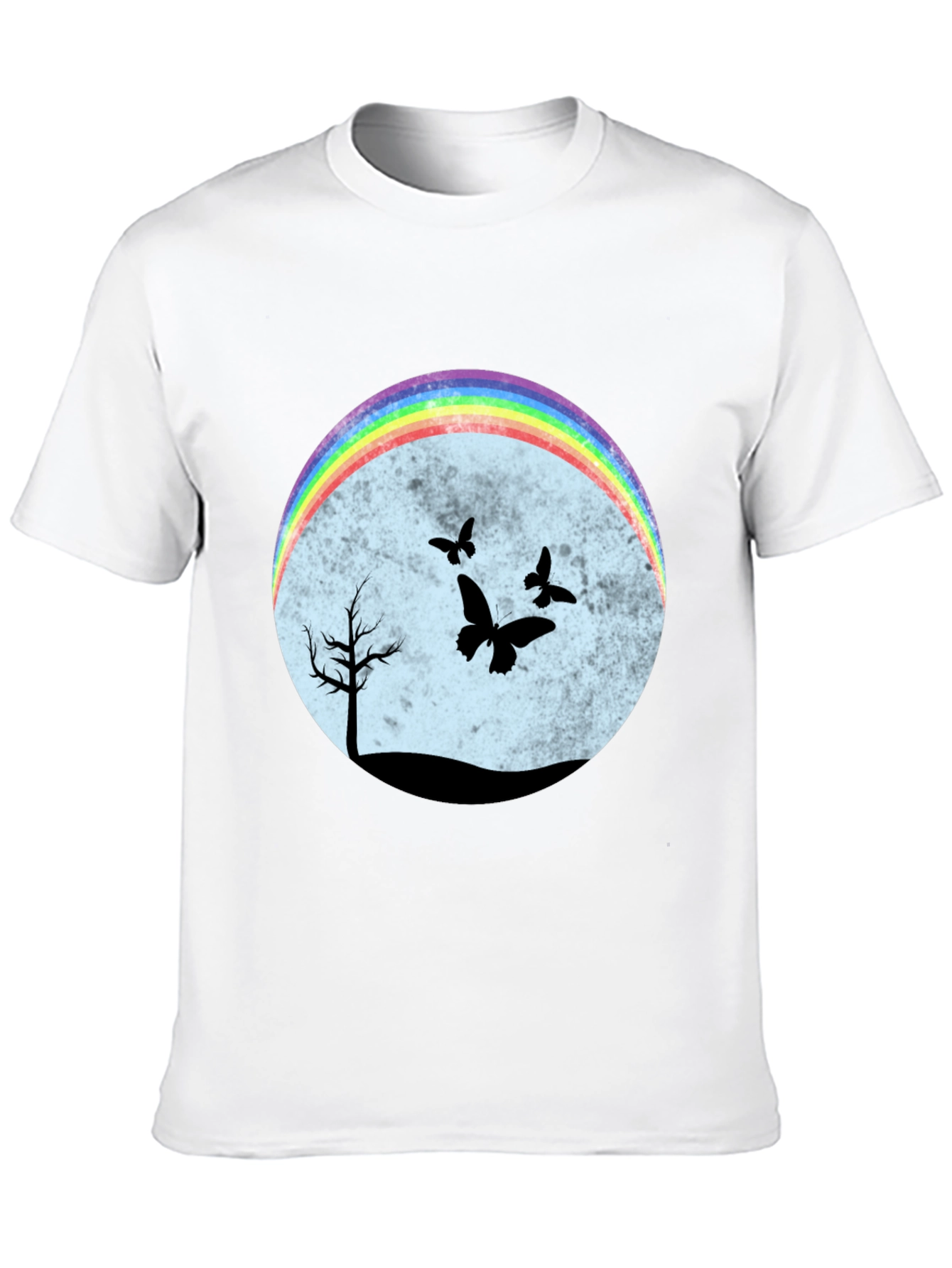 Rainbow Butterfly Scene Black T-Shirt