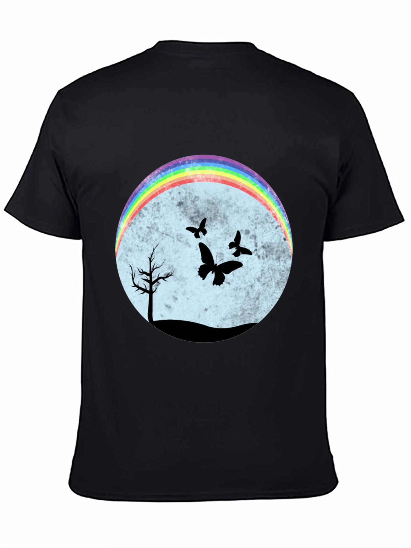 Rainbow Butterfly Scene Black T-Shirt