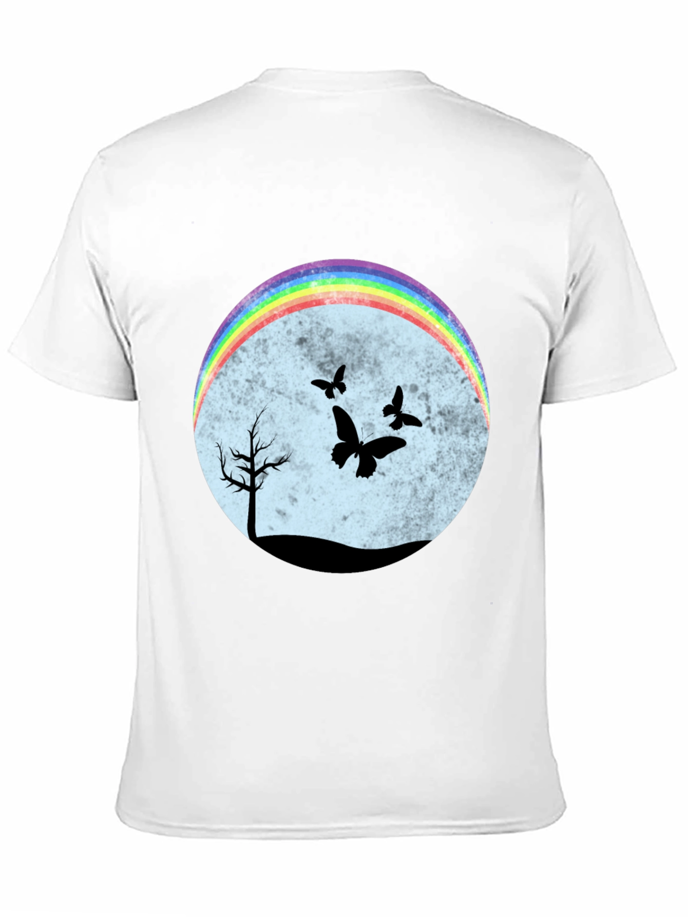 Rainbow Butterfly Scene Black T-Shirt