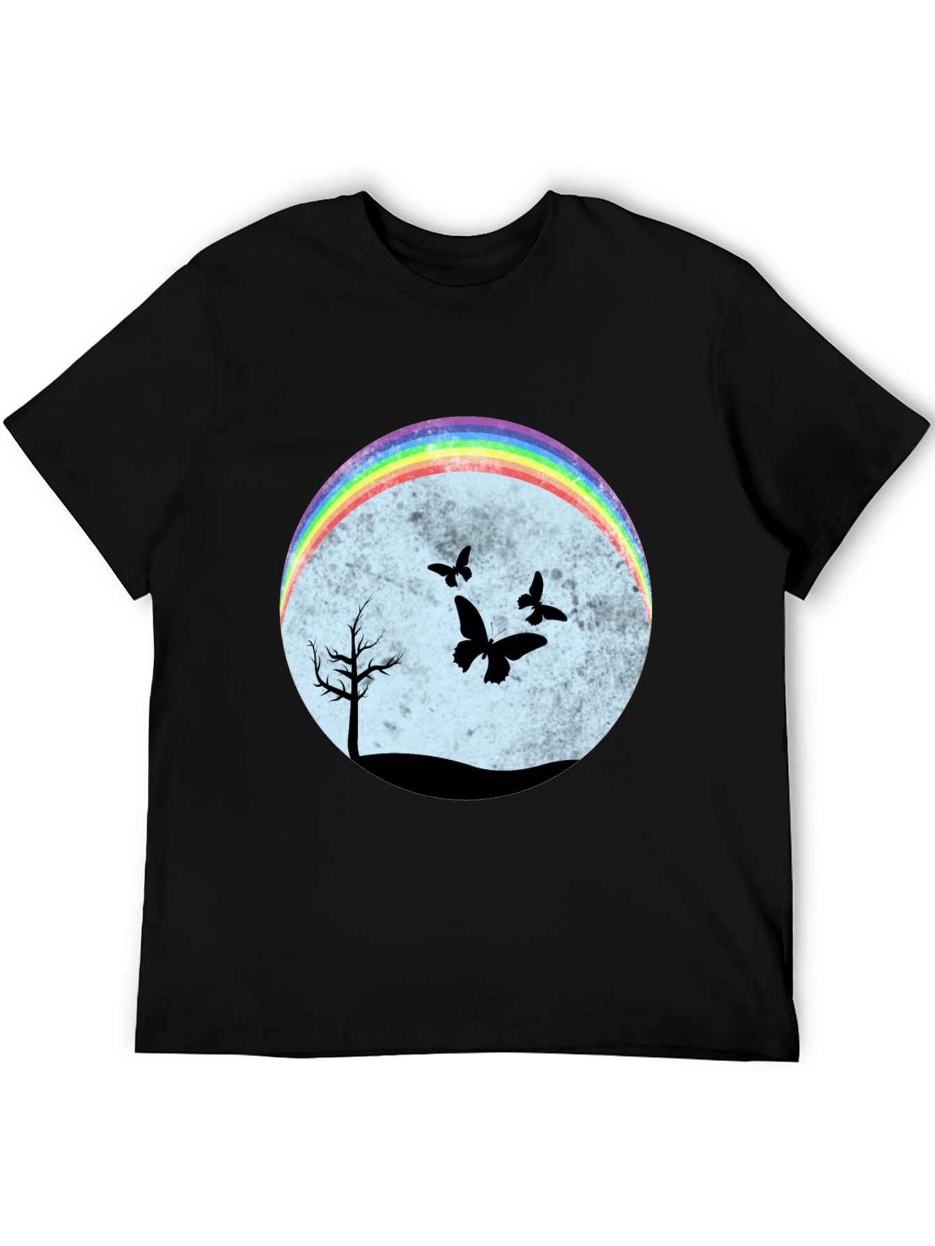 Rainbow Butterfly Scene Black T-Shirt