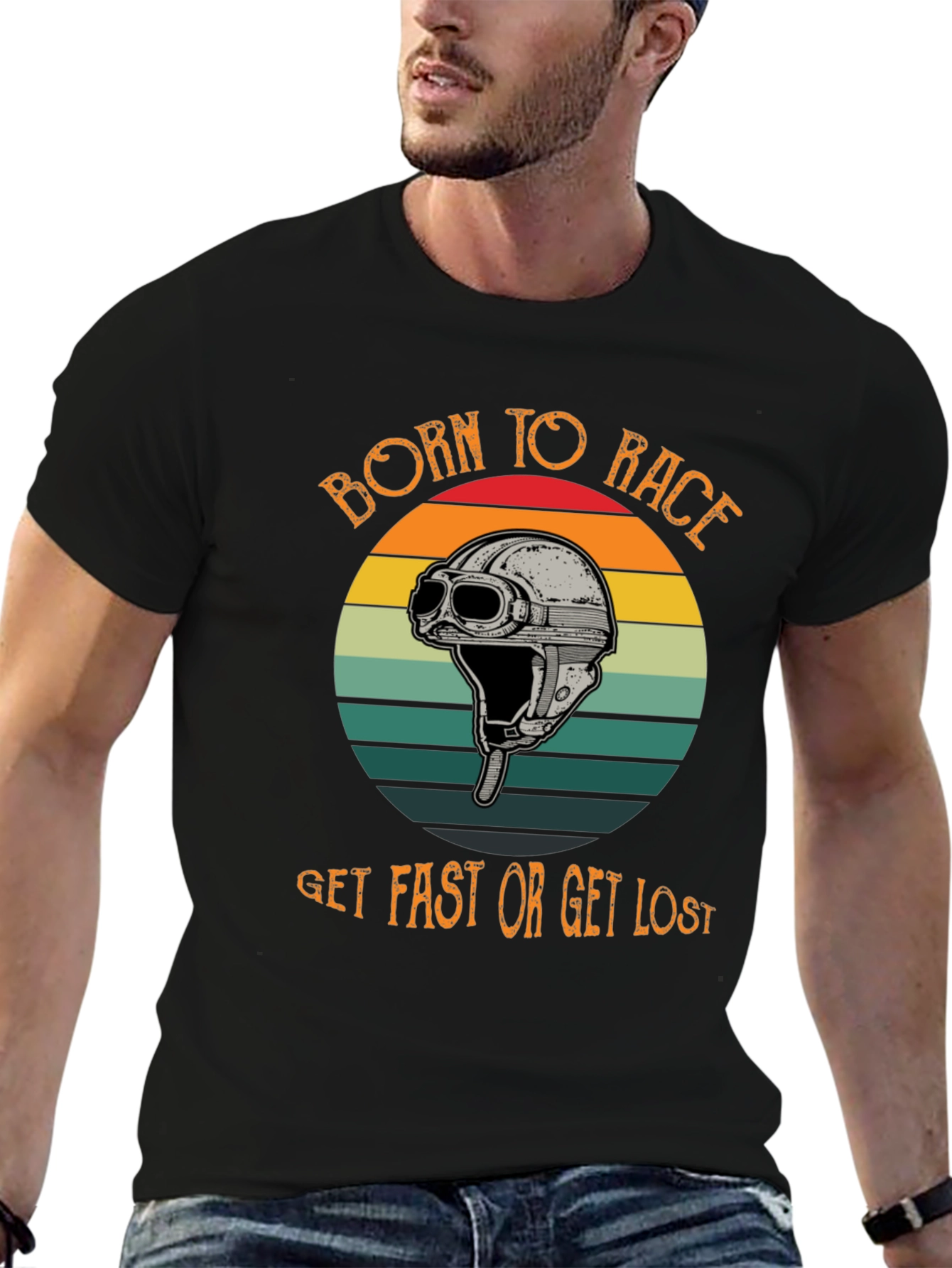 Born to Race T-Shirt - Retro Helmet Design