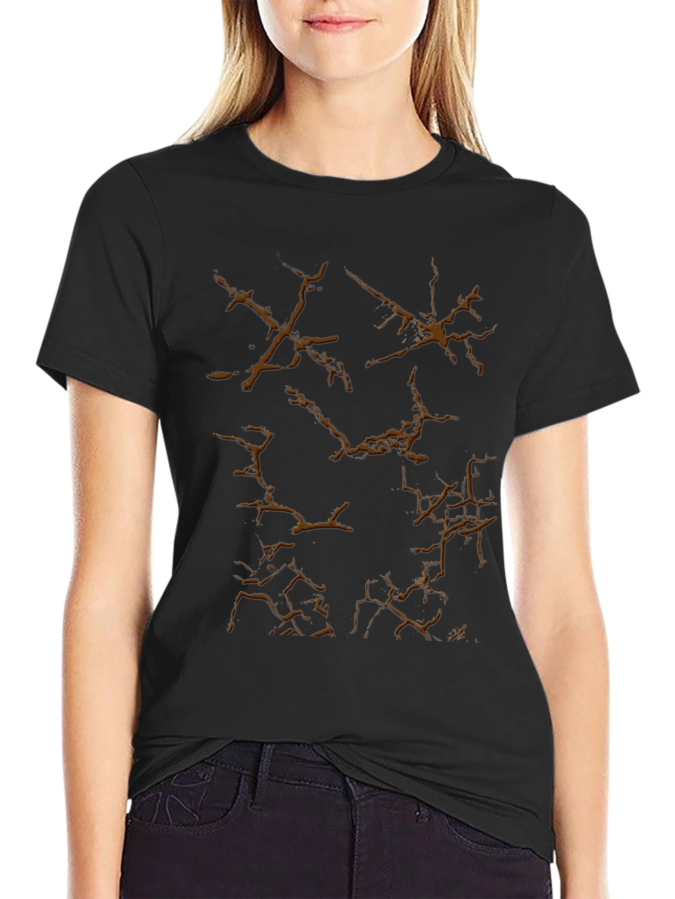 Black T-Shirt with Crack Graphic Design