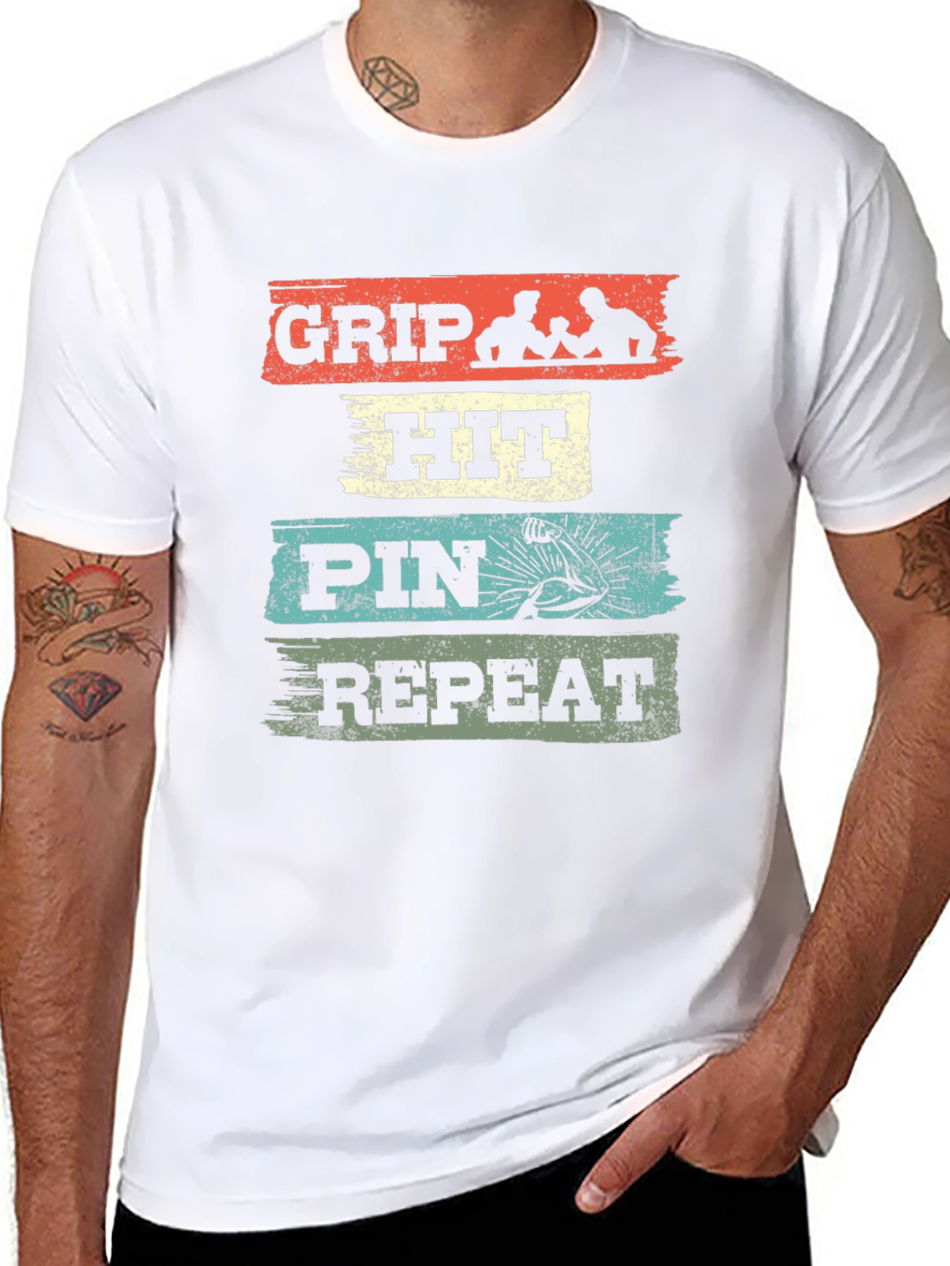 Grip Hit Pin Repeat Arm Wrestling Graphic Tee