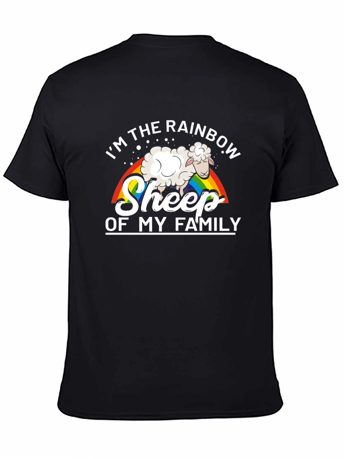 Rainbow Sheep Family Black T-Shirt