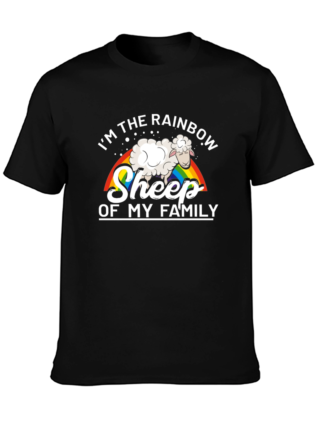 Rainbow Sheep Family Black T-Shirt