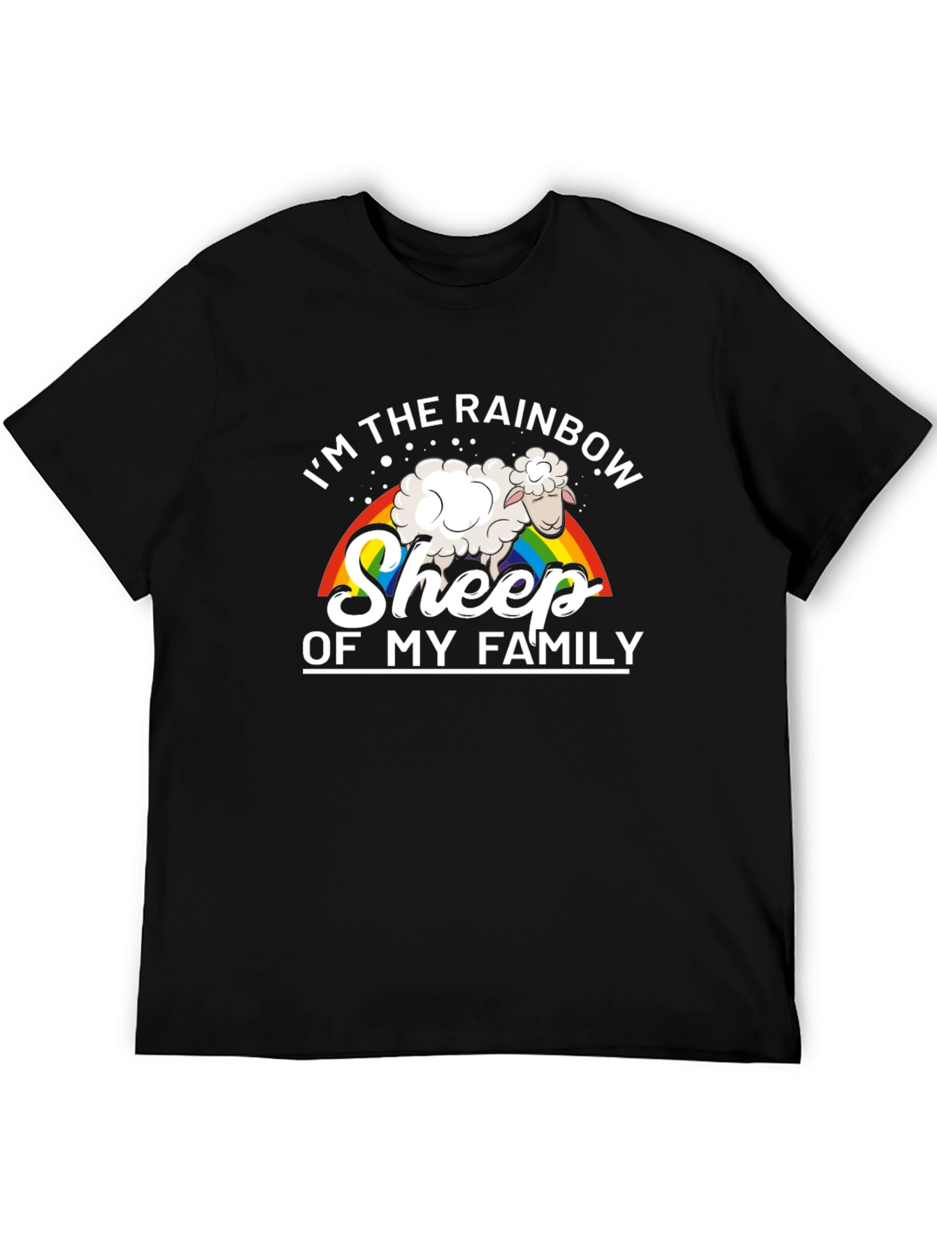 Rainbow Sheep Family Black T-Shirt
