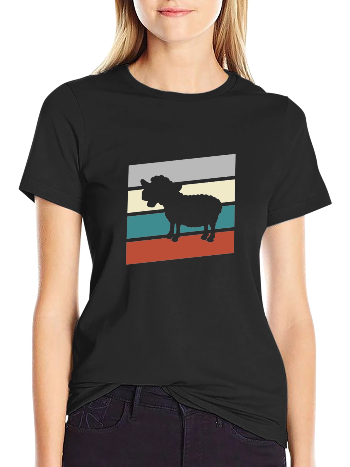 Retro Sheep Graphic Tee - Black T-Shirt