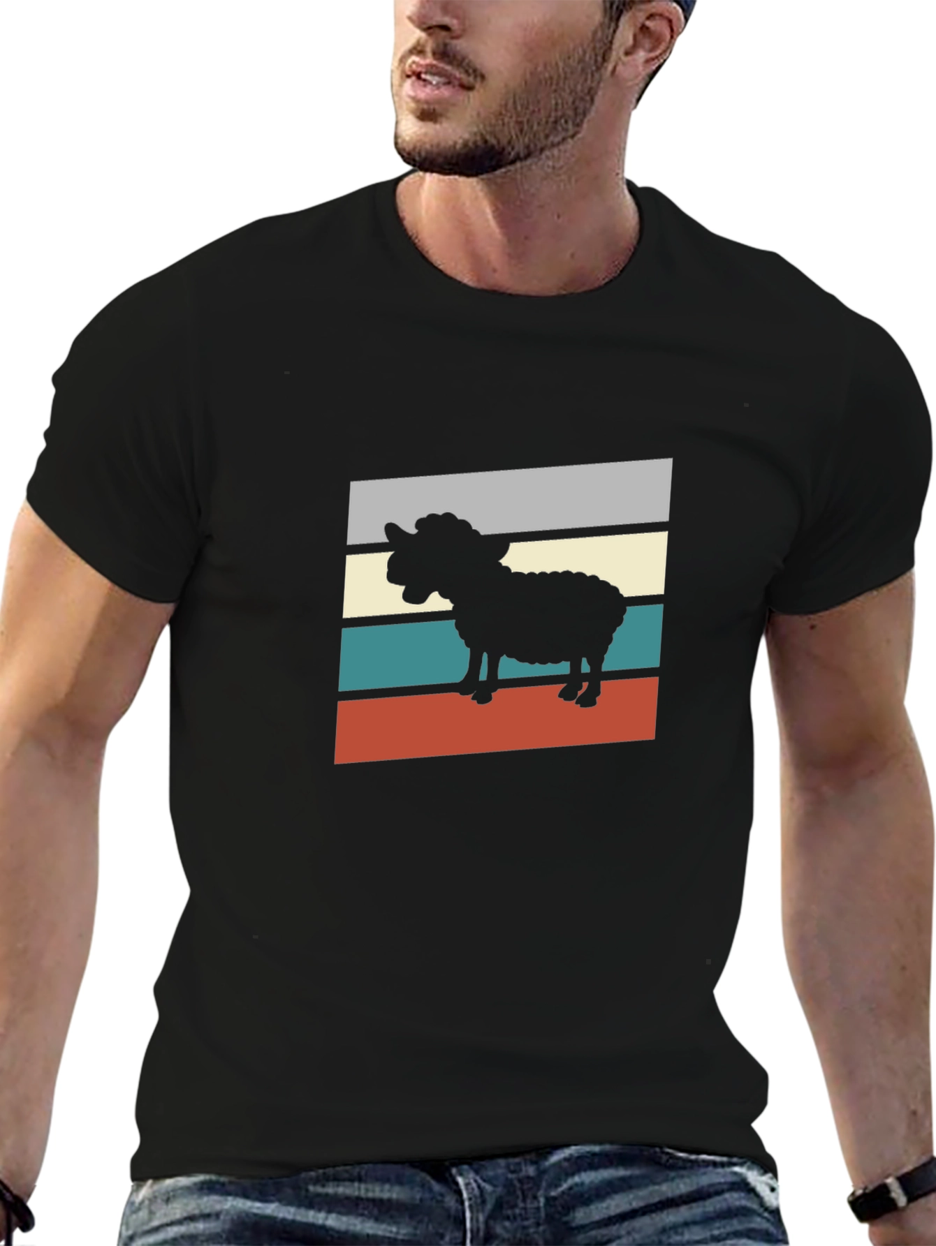 Retro Sheep Graphic Tee - Black T-Shirt