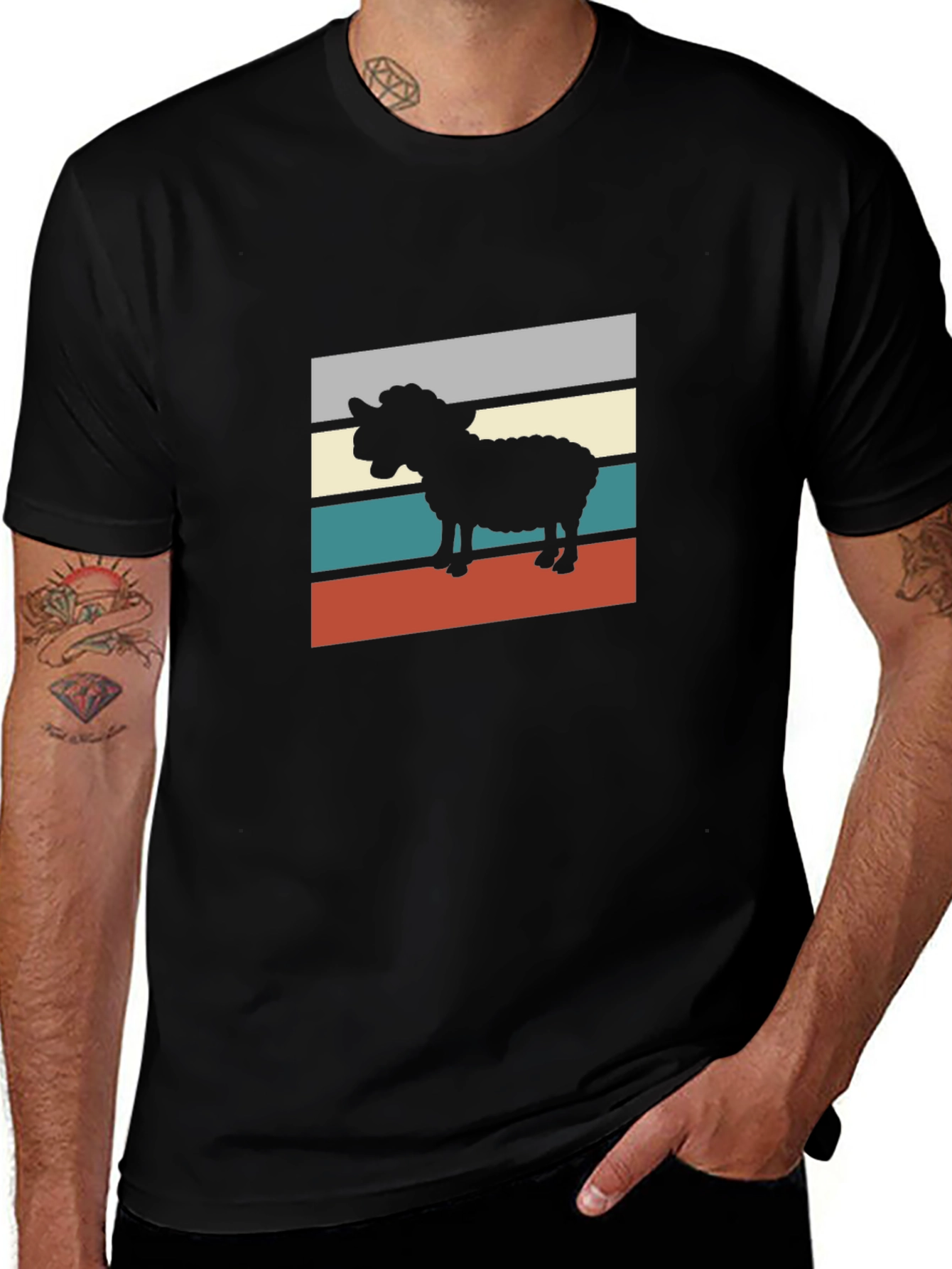 Retro Sheep Graphic Tee - Black T-Shirt