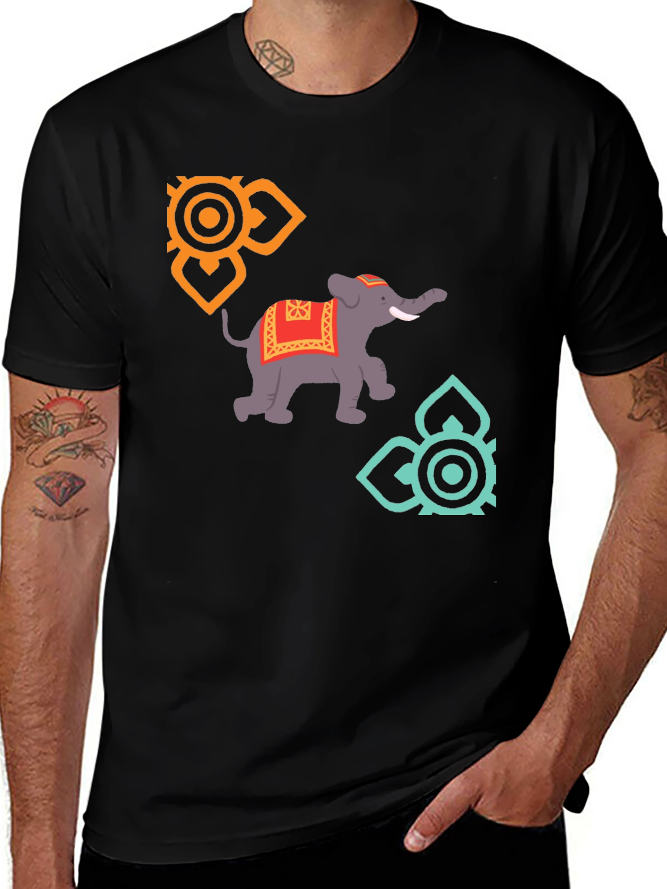 Elephant Graphic T-Shirt - Stylish Mens Black Tee