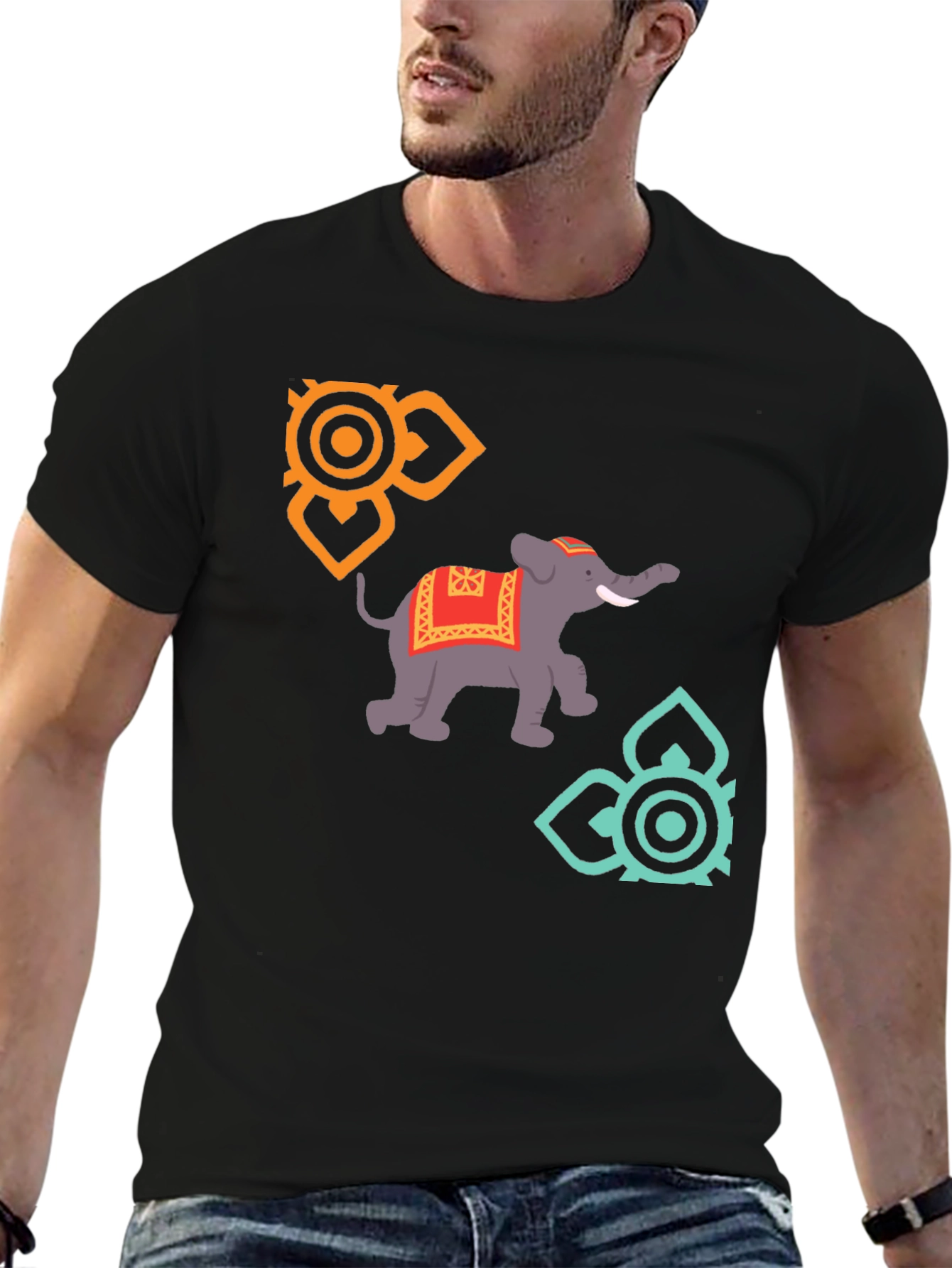 Elephant Graphic T-Shirt - Stylish Mens Black Tee