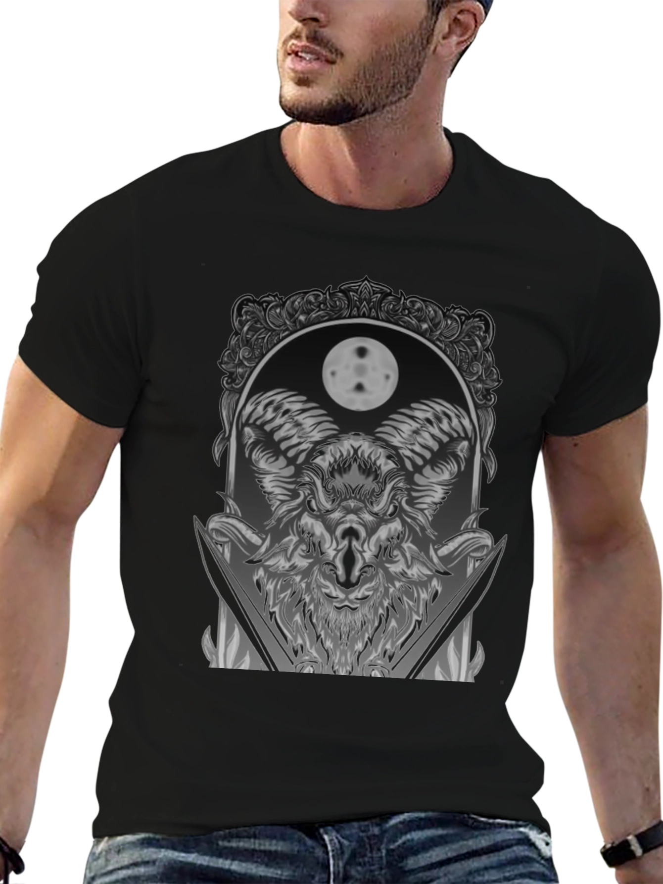Ram Moon Graphic Tee - Unique Dark Style