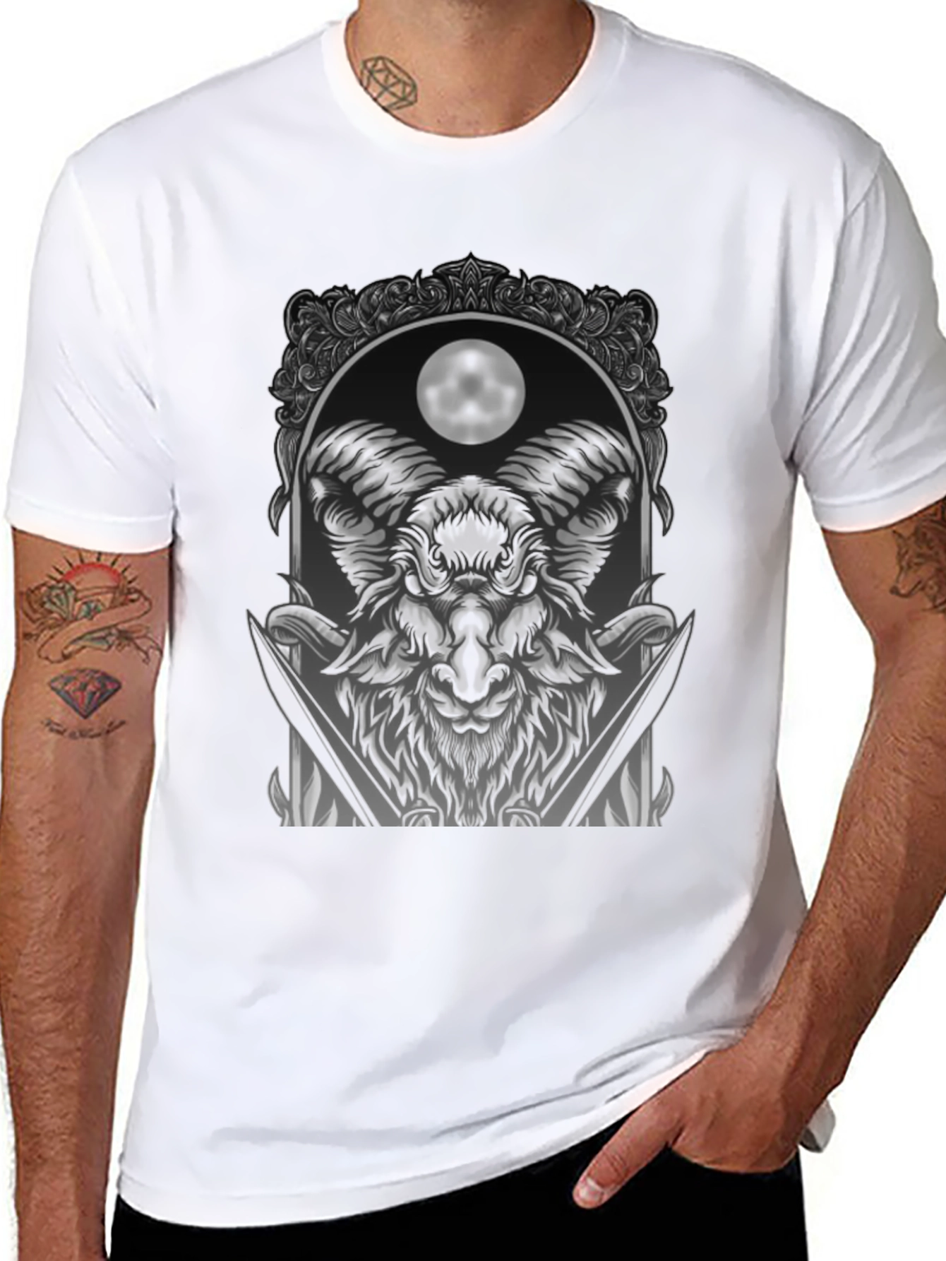 Ram Moon Graphic Tee - Unique Dark Style