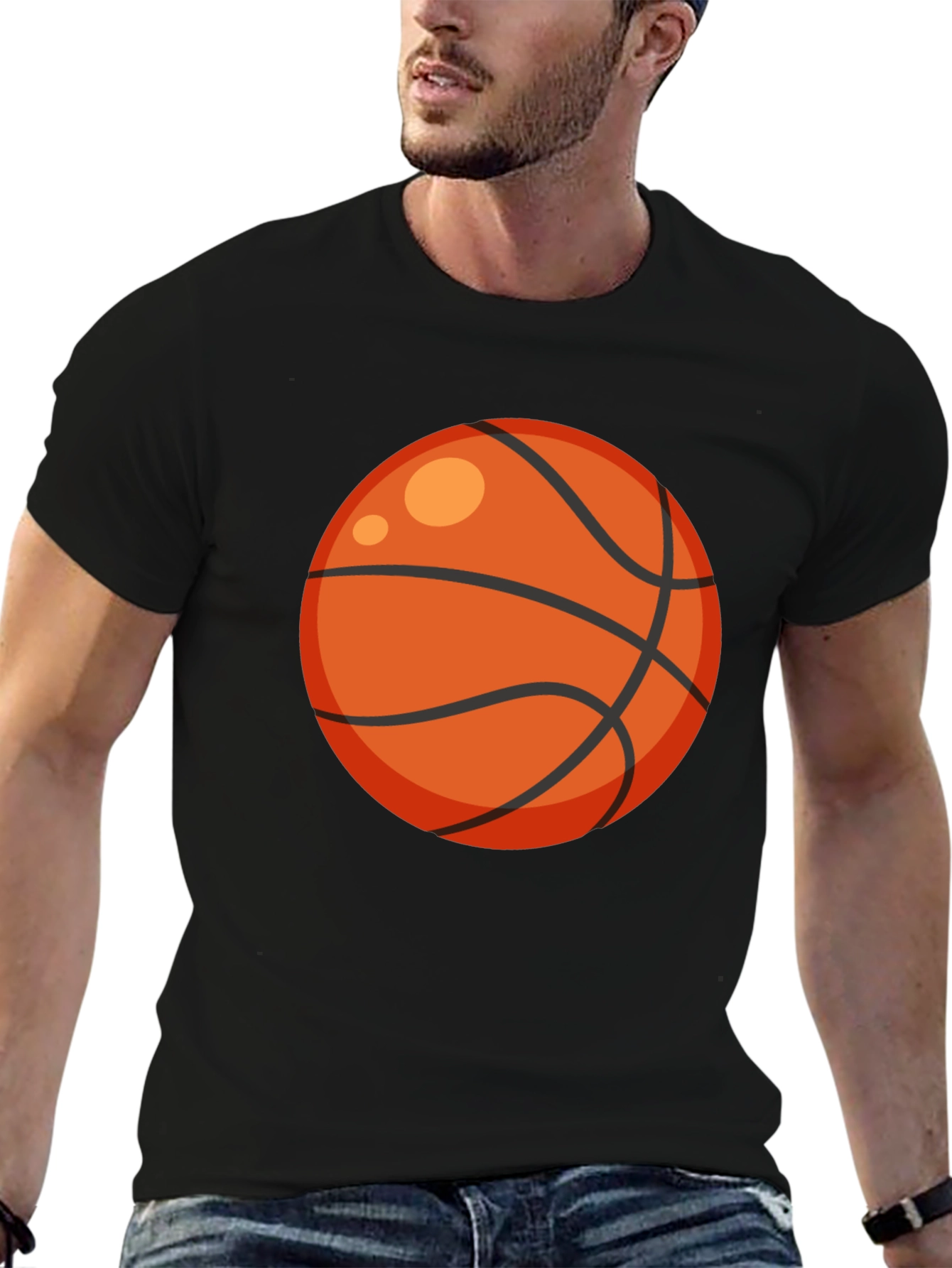 Basketball Graphic Tee - Black Cotton T-Shirt