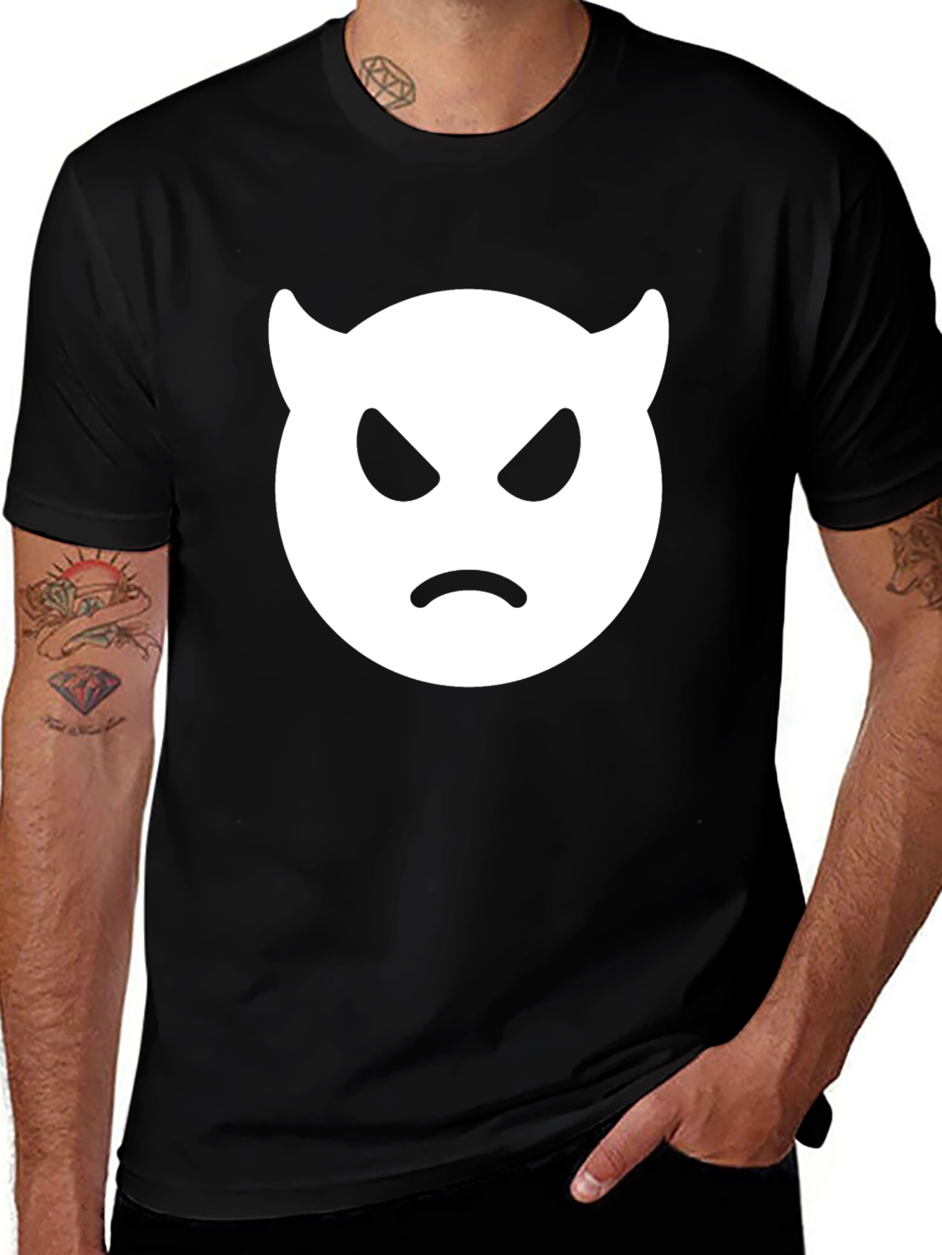 Angry Devil Emoji T-Shirt - Black Cotton Tee
