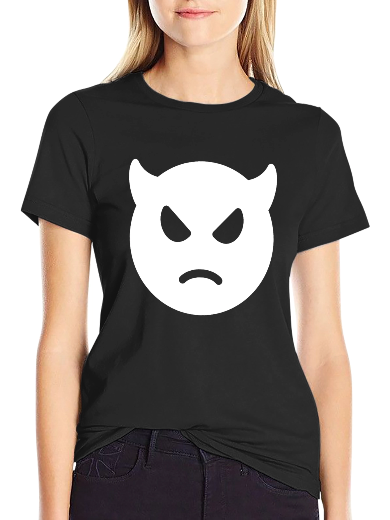 Angry Devil Emoji T-Shirt - Black Cotton Tee