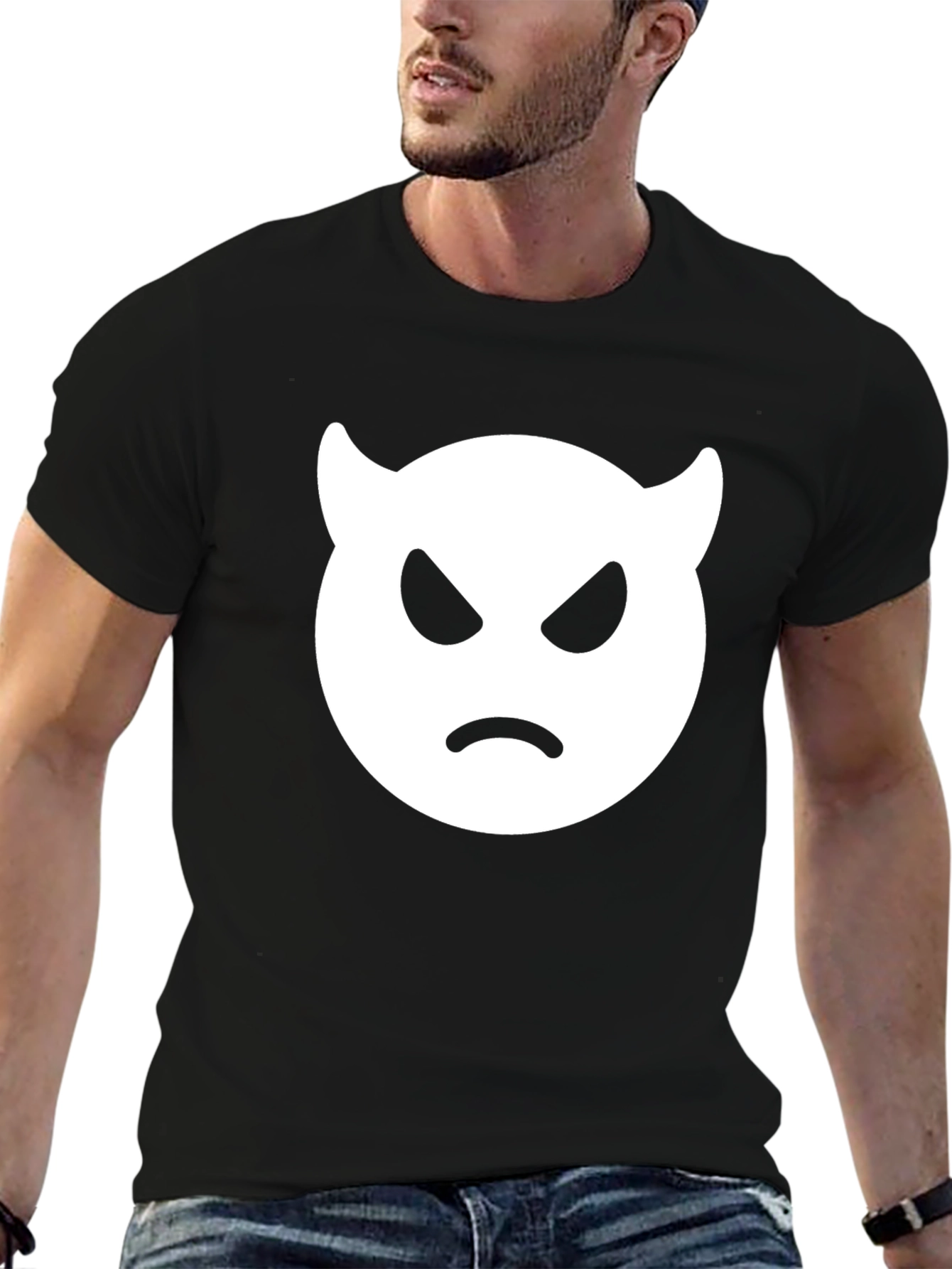 Angry Devil Emoji T-Shirt - Black Cotton Tee