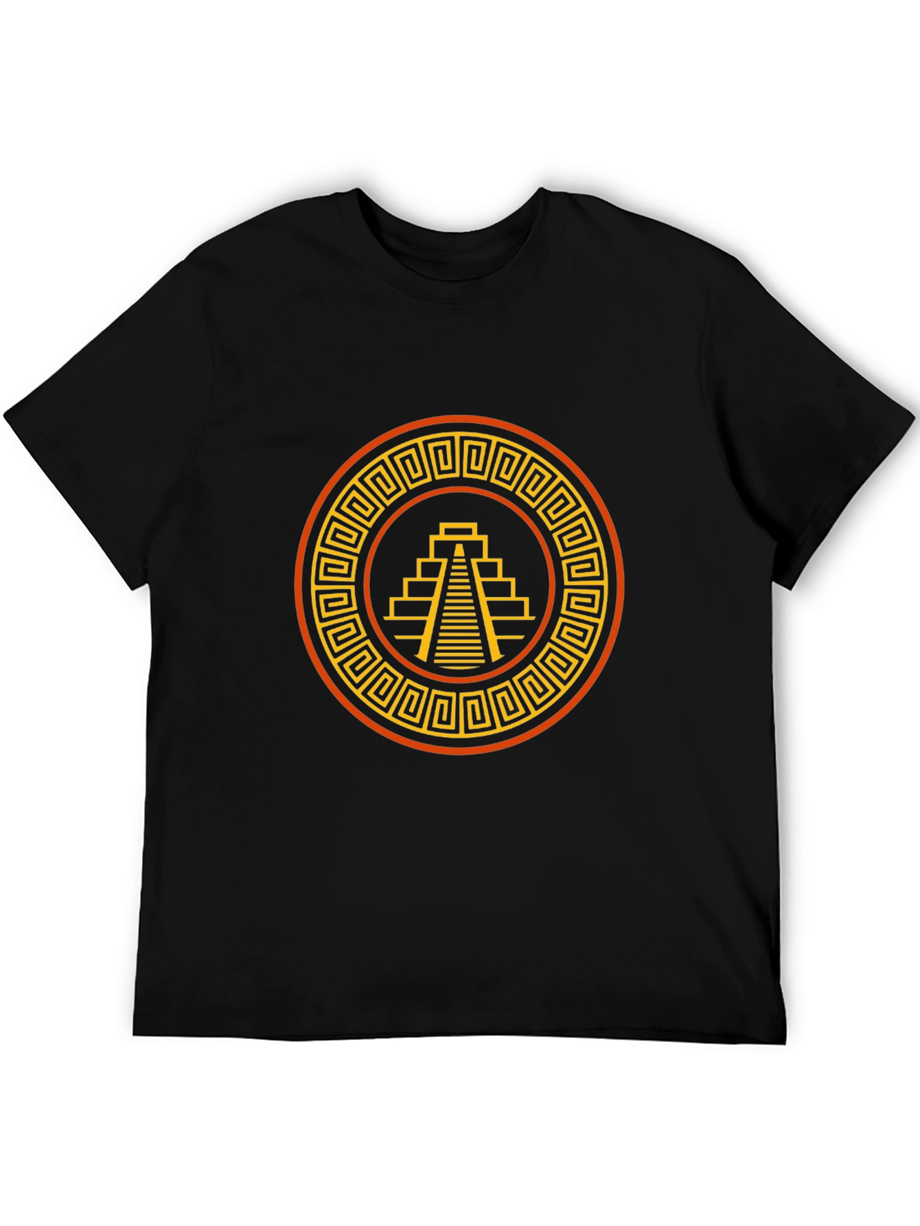 Aztec Pyramid Graphic Tee - Black Cotton T-Shirt