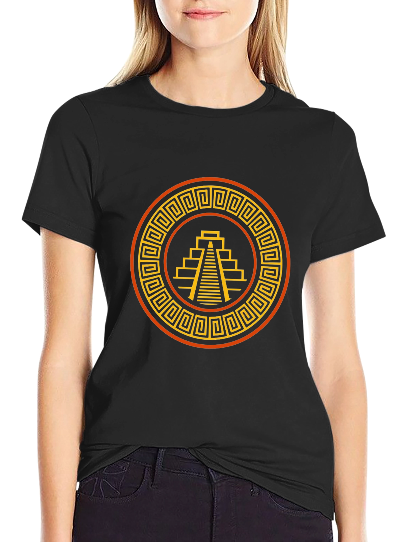 Aztec Pyramid Graphic Tee - Black Cotton T-Shirt