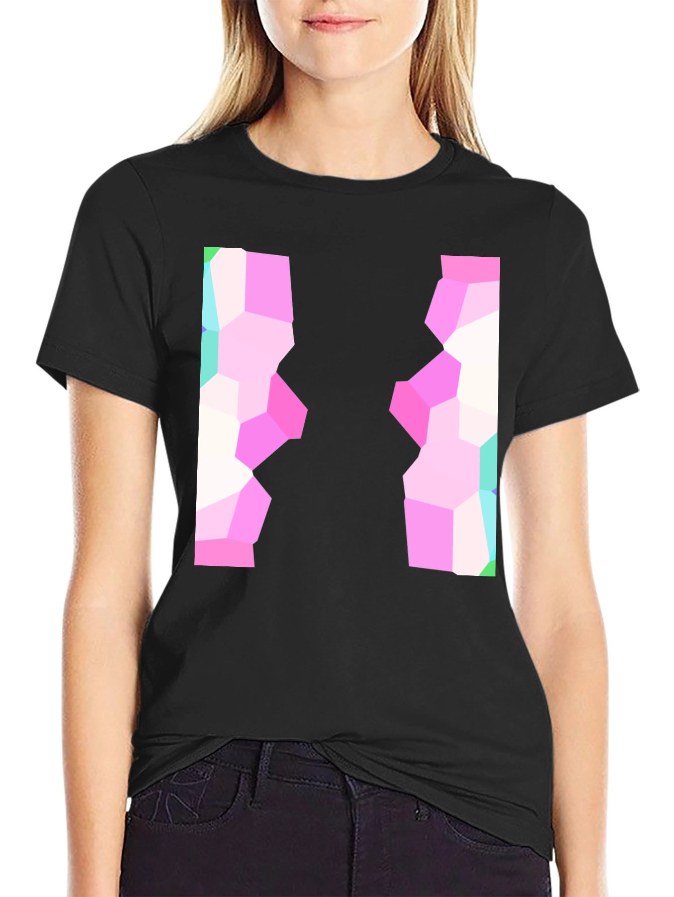 Abstract Mosaic Graphic Black T-Shirt