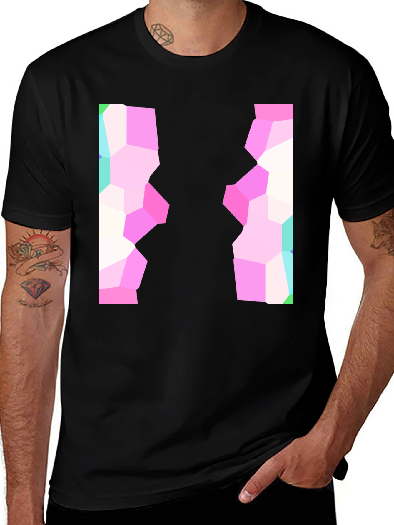 Abstract Mosaic Graphic Black T-Shirt