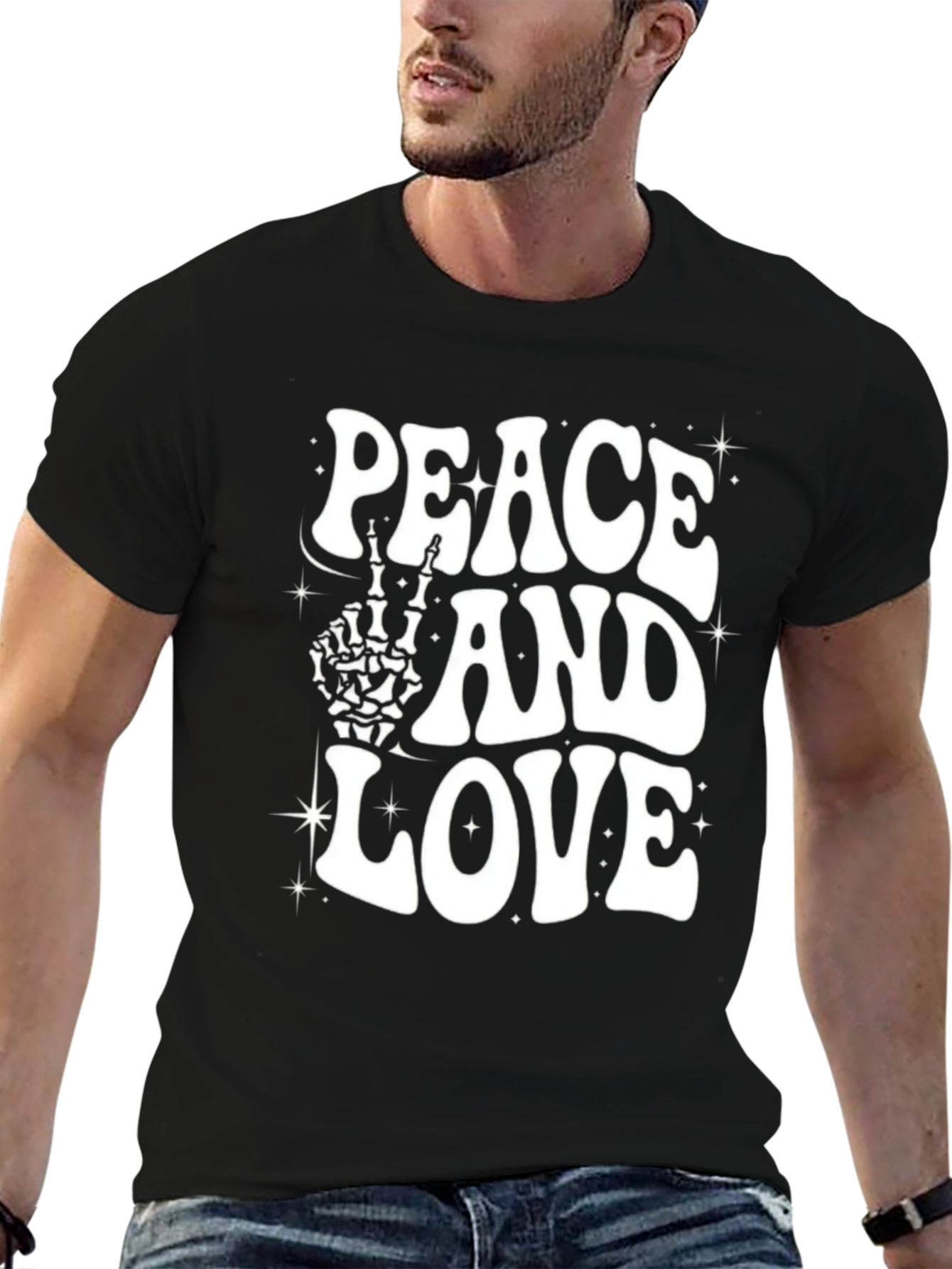 Peace and Love Skeleton Hand T-Shirt